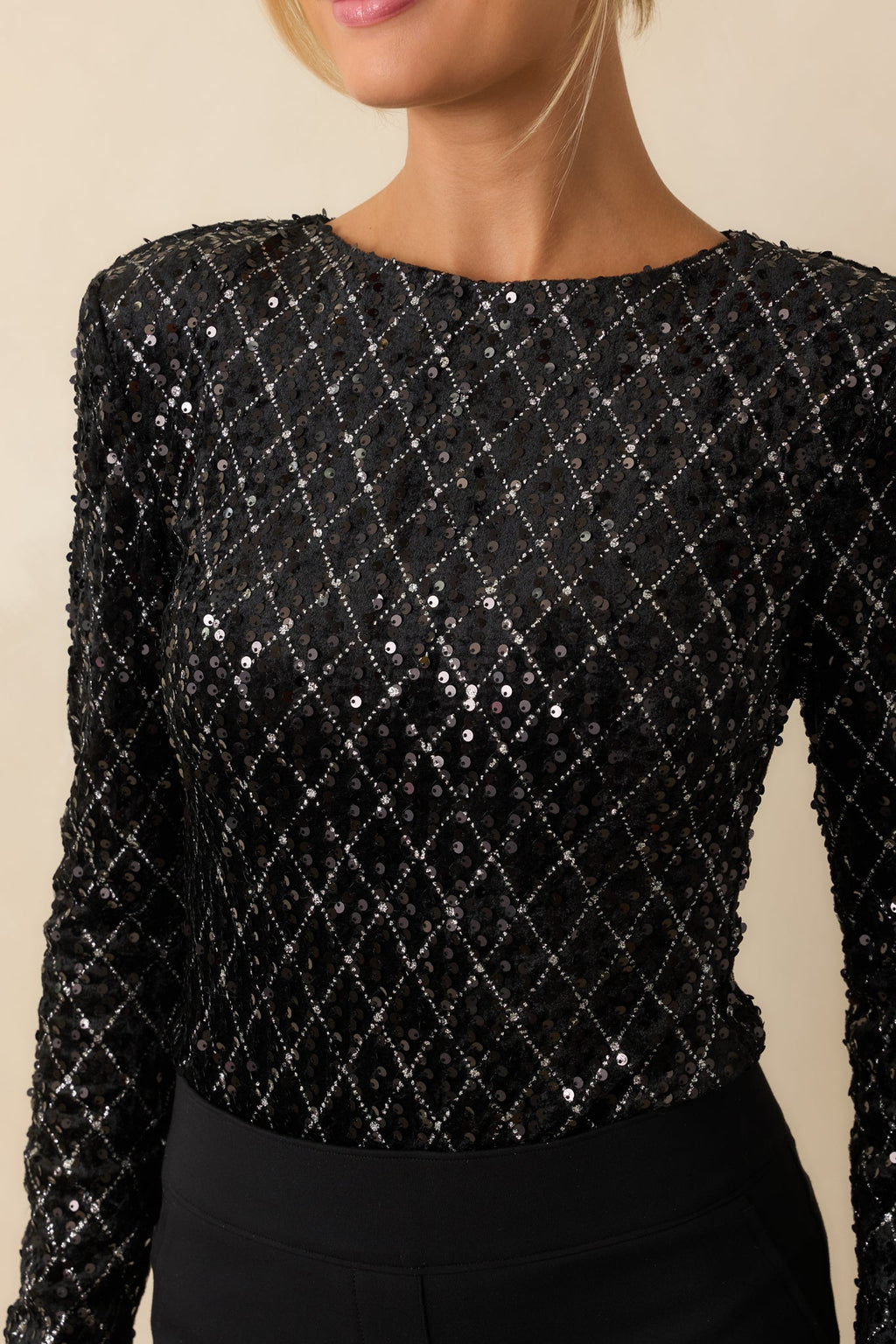 Shimmering Nights Black Sequin Bodysuit
