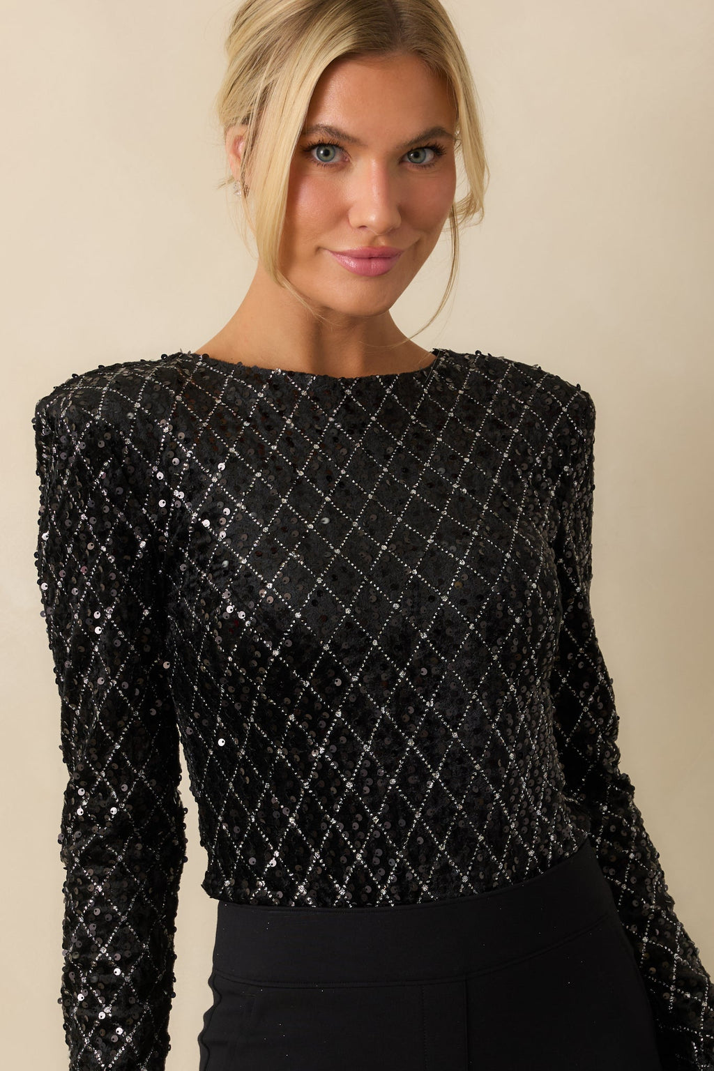 Shimmering Nights Black Sequin Bodysuit