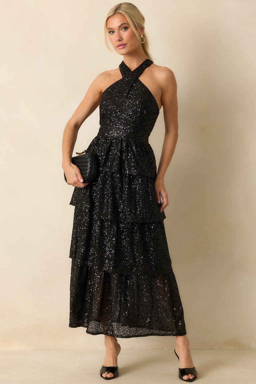 Always On Point Black Sequin Halter Maxi Dress