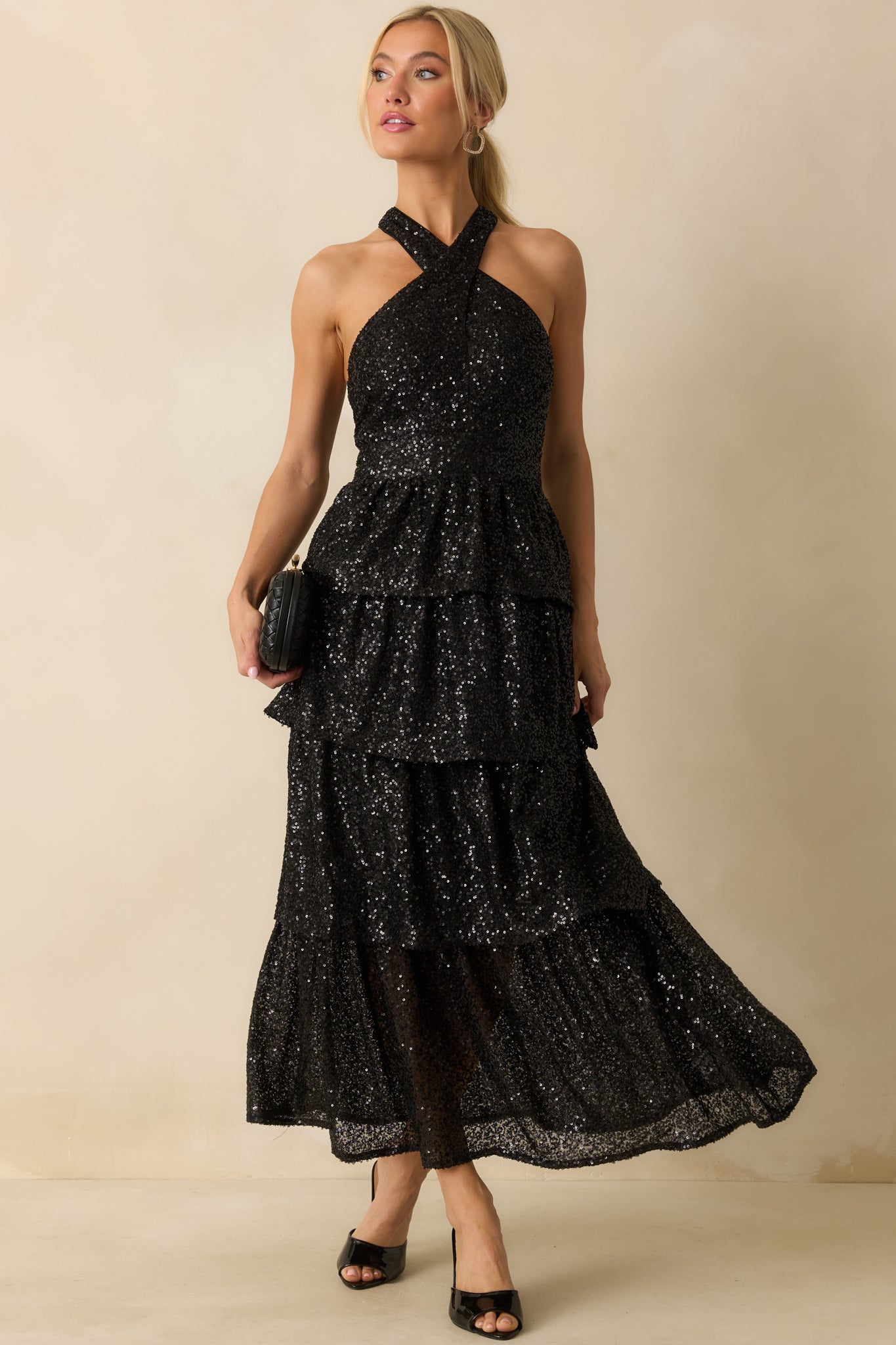 Always On Point Black Sequin Halter Maxi Dress
