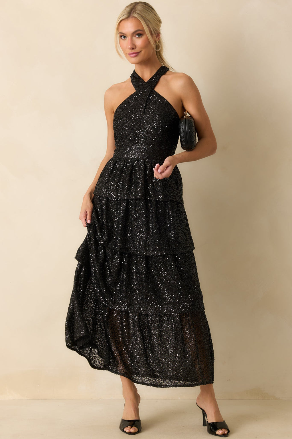 Always On Point Black Sequin Halter Maxi Dress