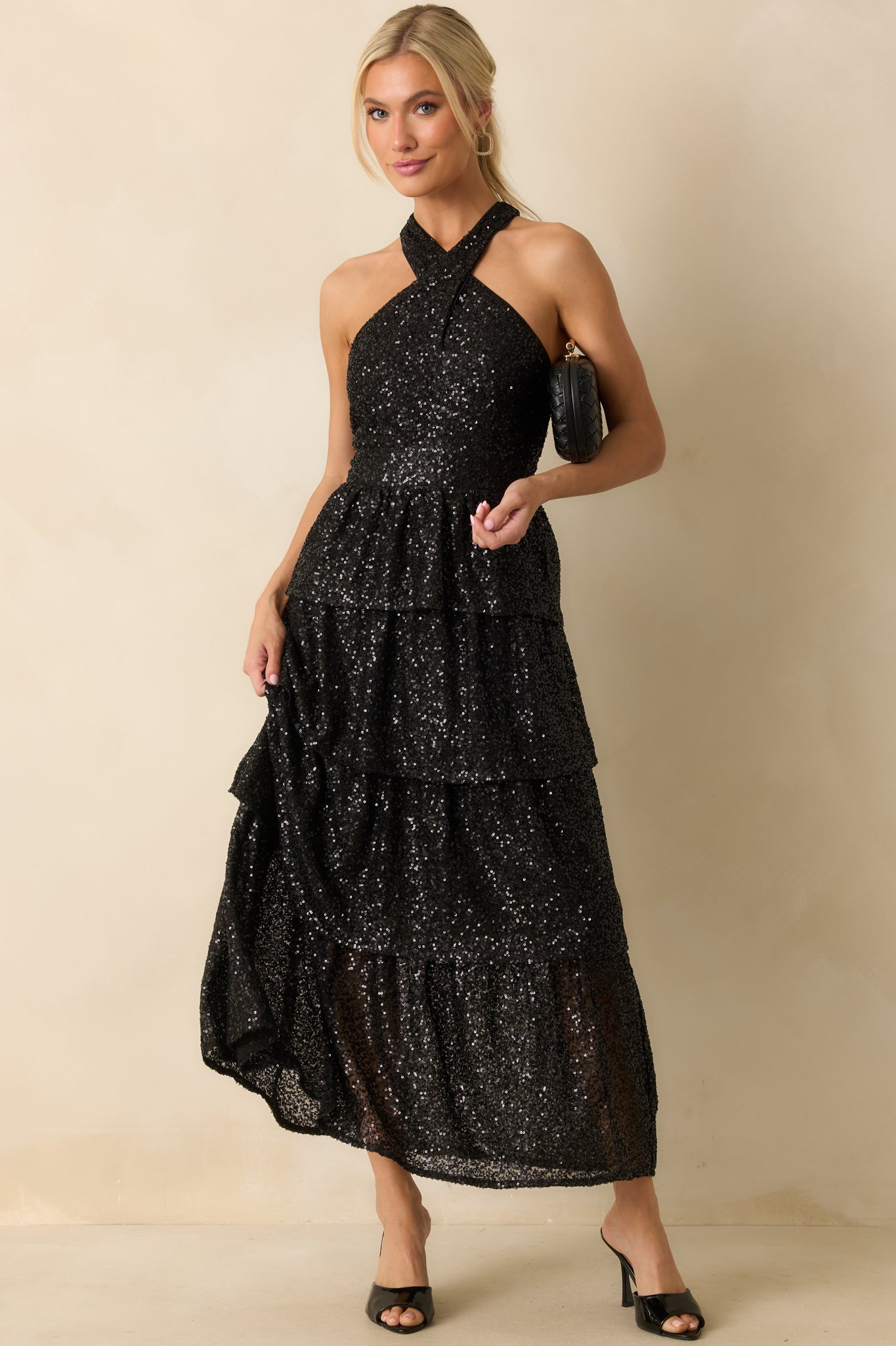 Always On Point Black Sequin Halter Maxi Dress