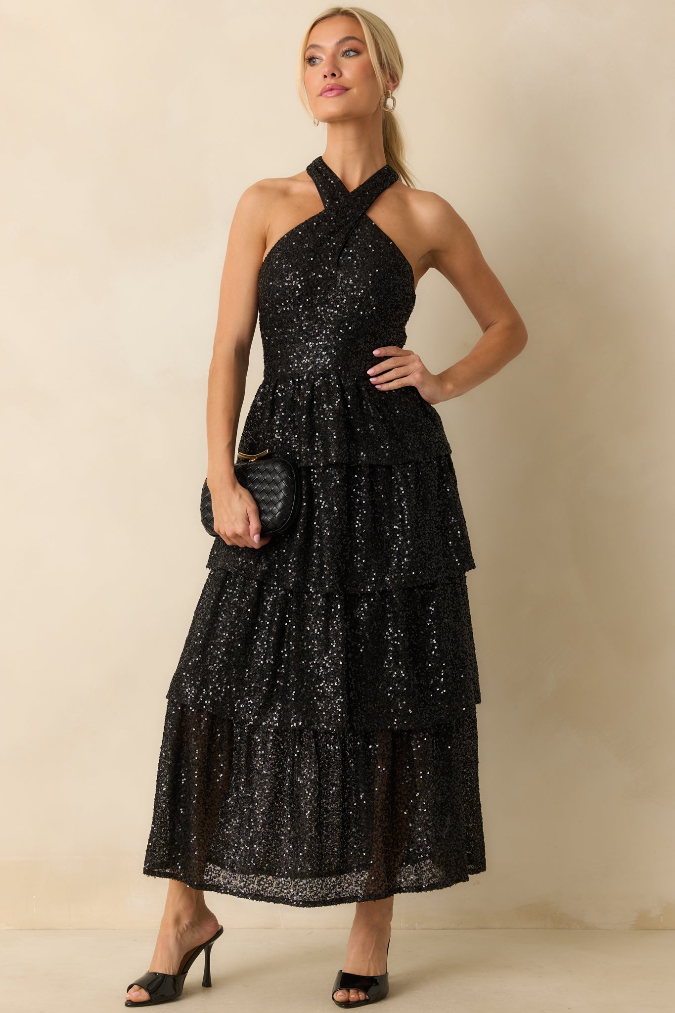Always On Point Black Sequin Halter Maxi Dress