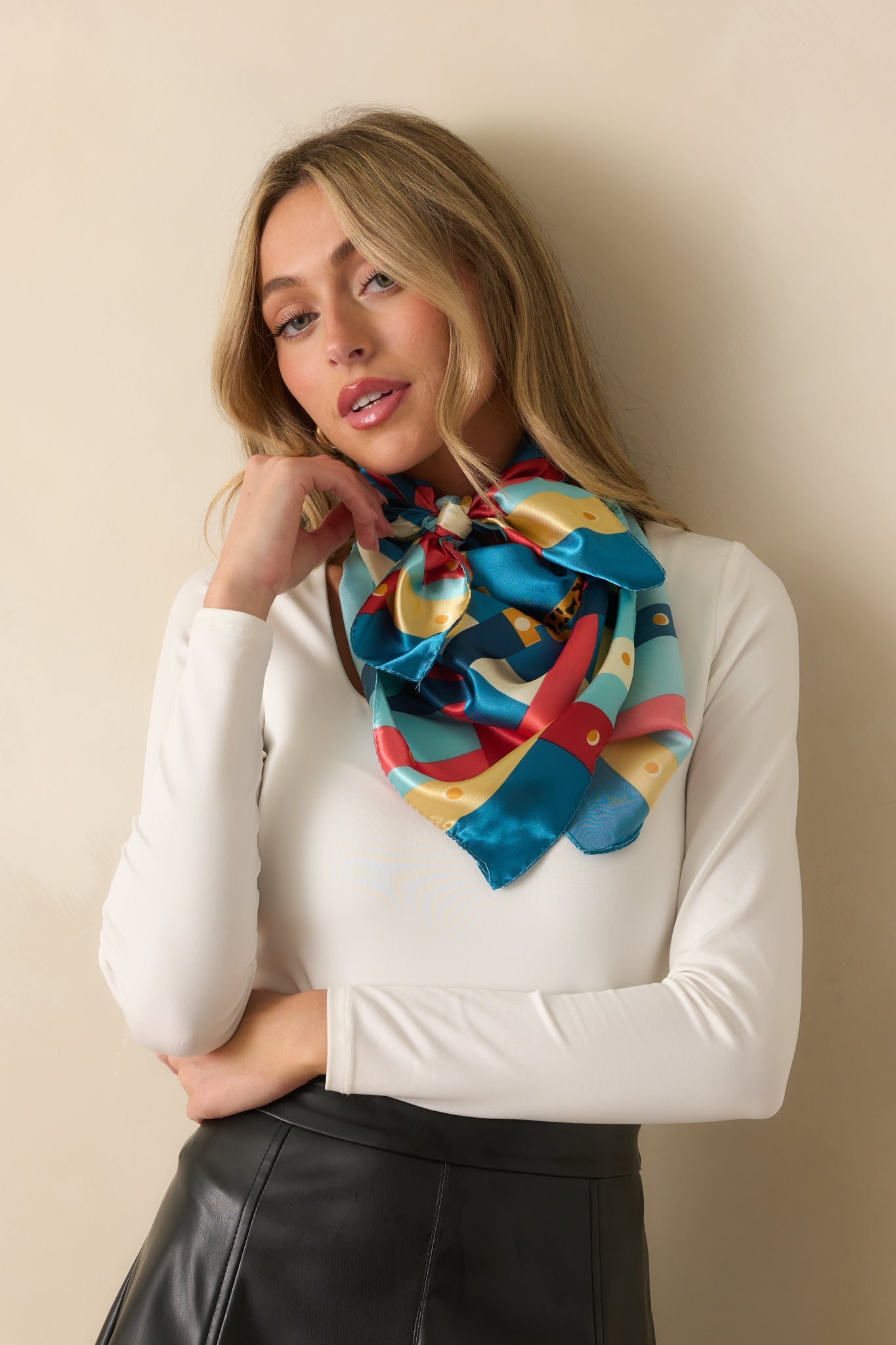 Rooftop Sunsets Blue Multi Print Satin Scarf