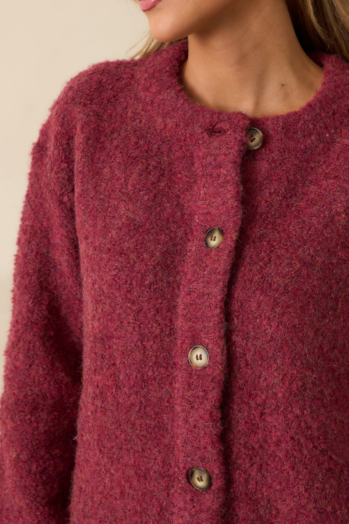 FRNCH Cranberry Knit Button-Up Selkirk Cardigan