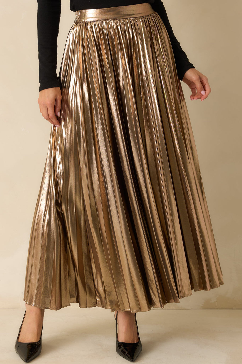 Light the Night Bronze Metallic Pleated Maxi Skirt