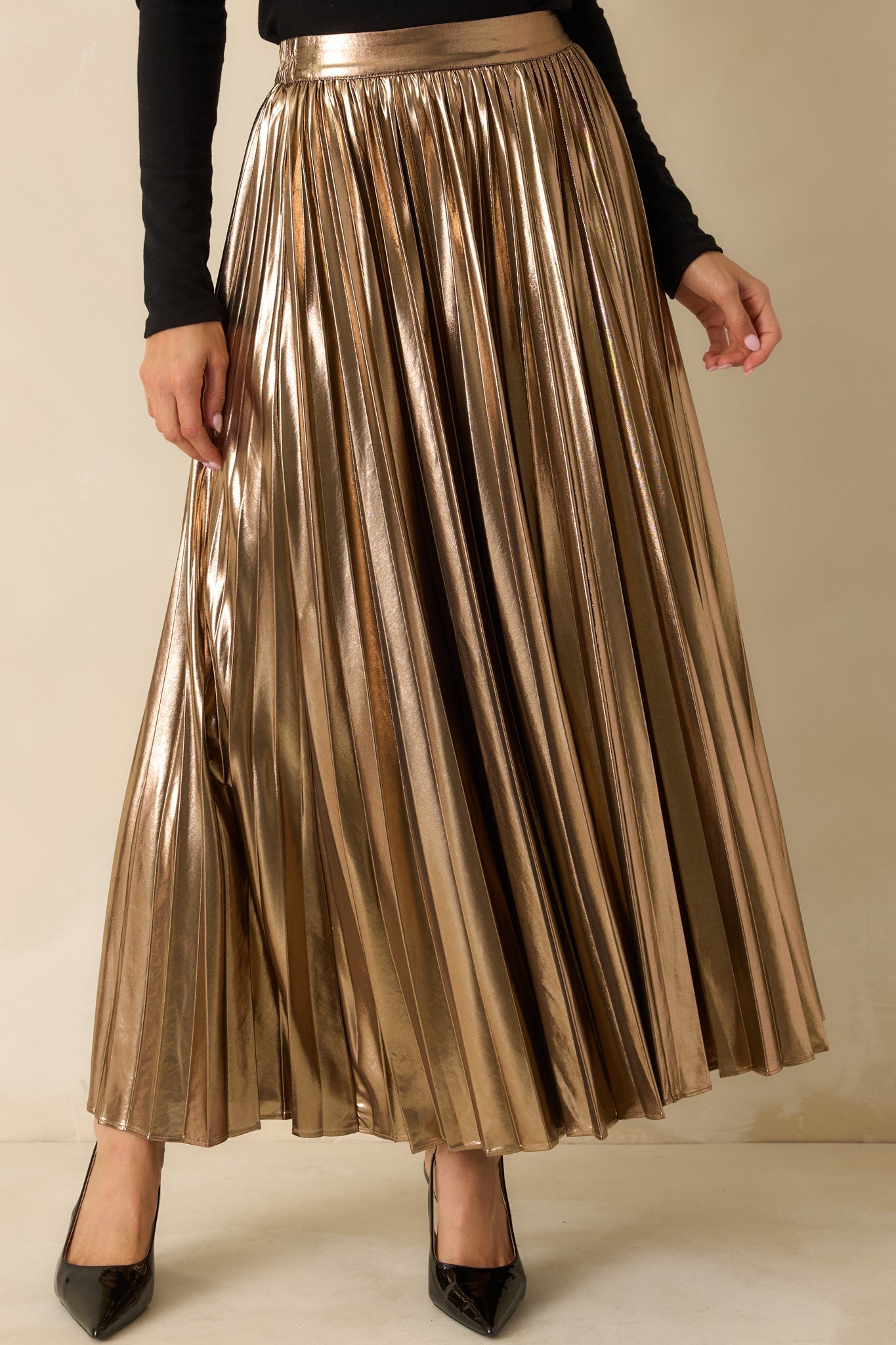 Light the Night Bronze Metallic Pleated Maxi Skirt