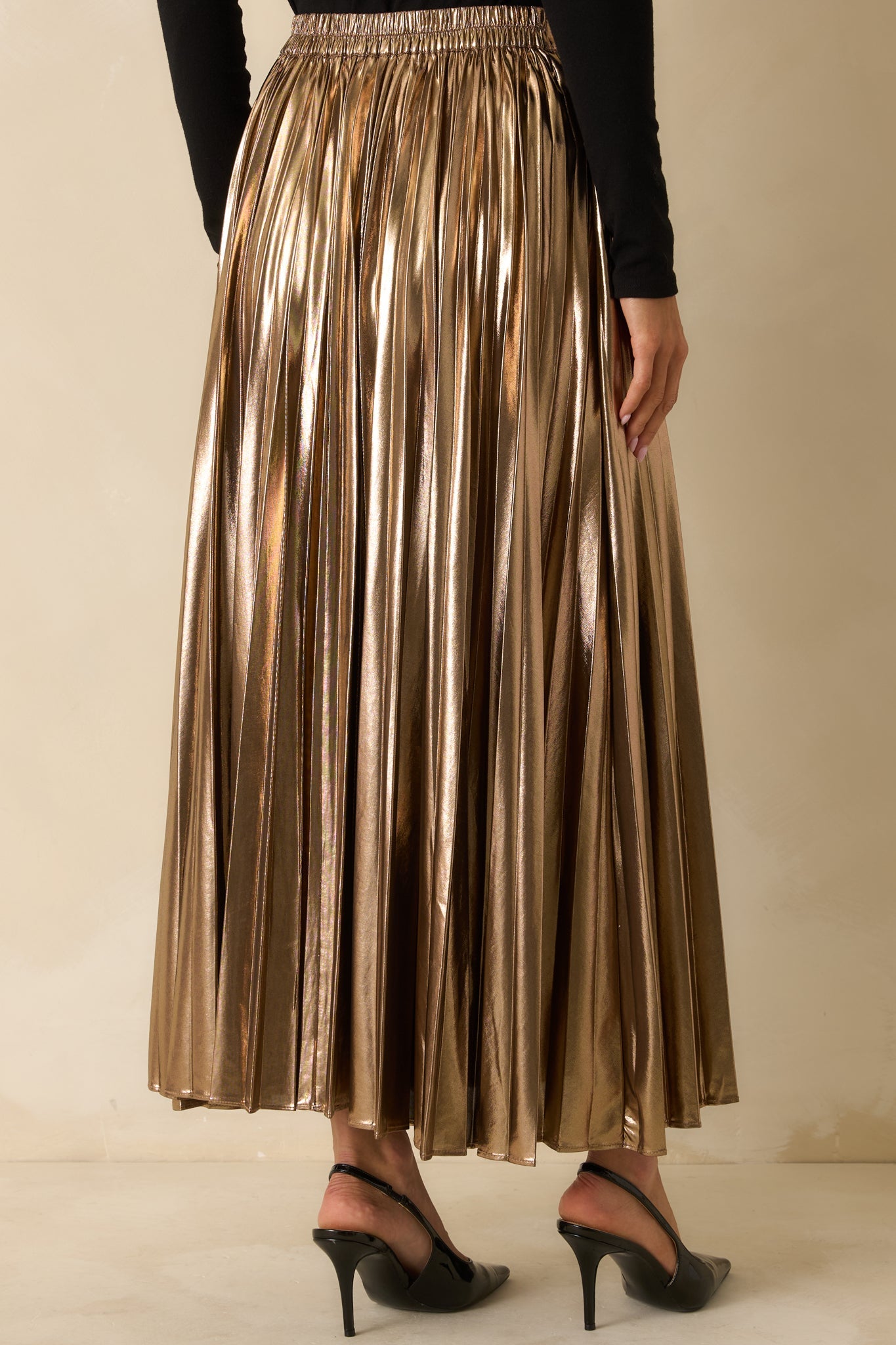 Light the Night Bronze Metallic Pleated Maxi Skirt