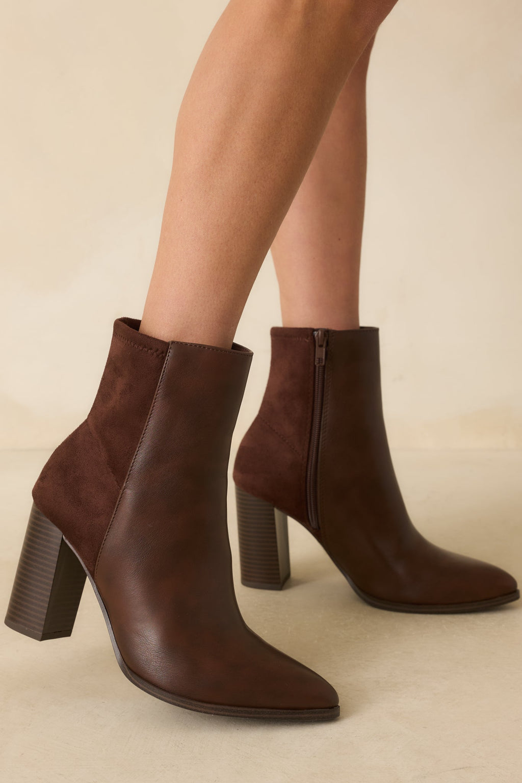 Stand Corrected Brown Faux Leather Suede Ankle Boots