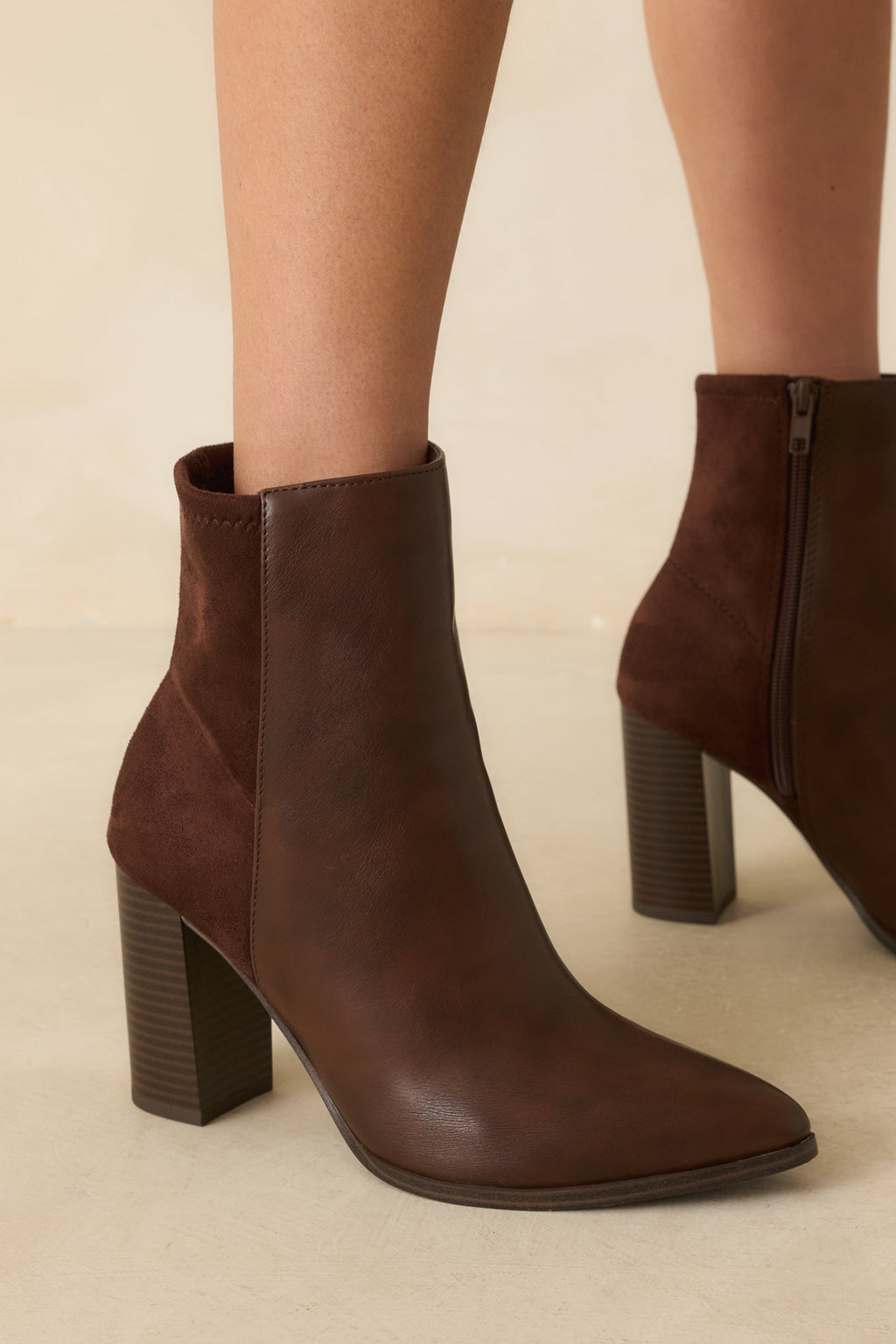 Stand Corrected Brown Faux Leather Suede Ankle Boots