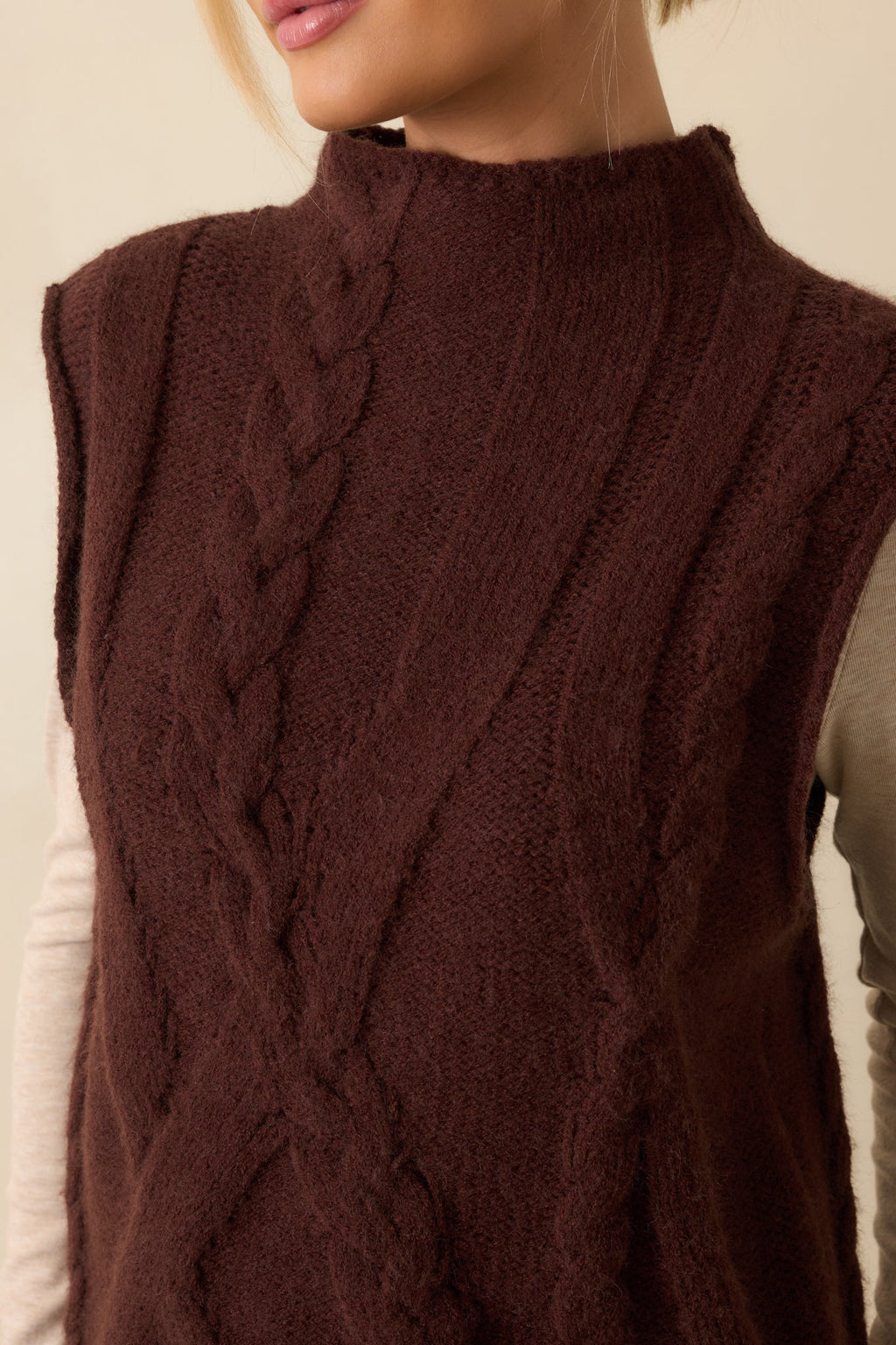 Cuddle Up Close Chocolate Brown Cable Knit Sweater Vest