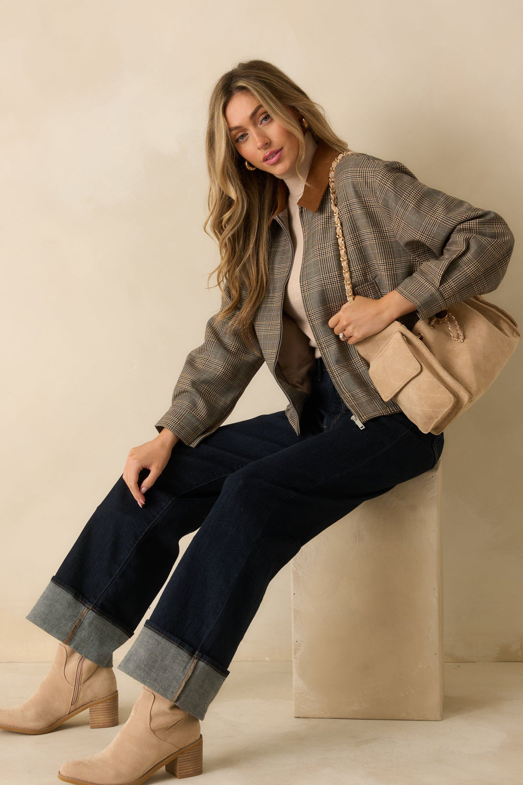 Riding Club Brown Multi Plaid Bomber Jacket