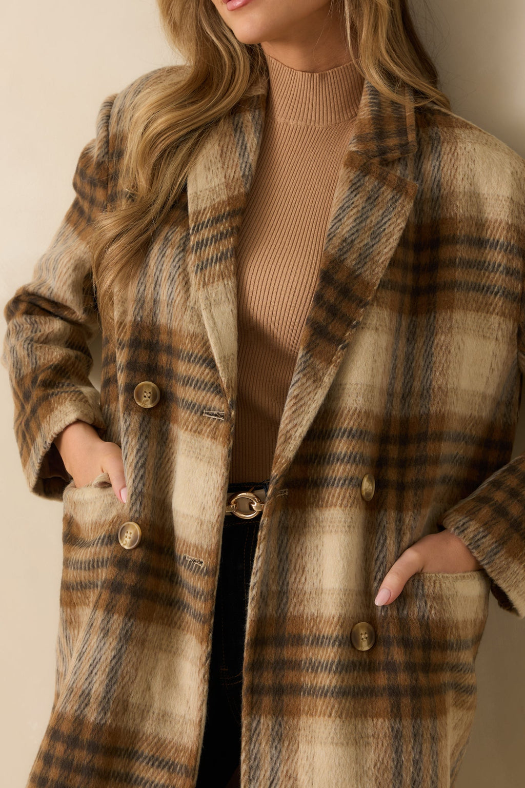 Fall in Line Brown Plaid Wool-Blend Overcoat