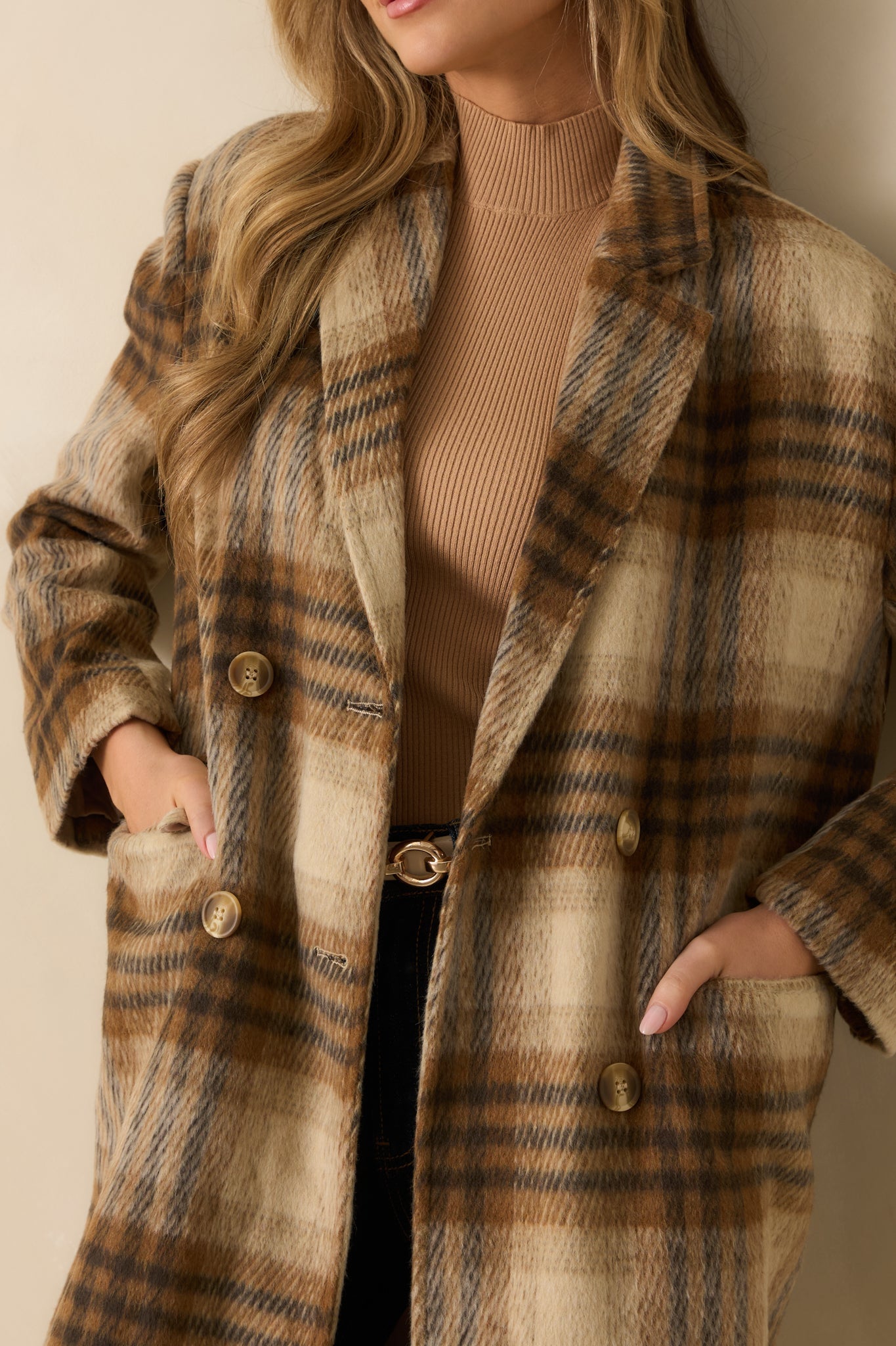 Fall in Line Brown Plaid Wool-Blend Overcoat