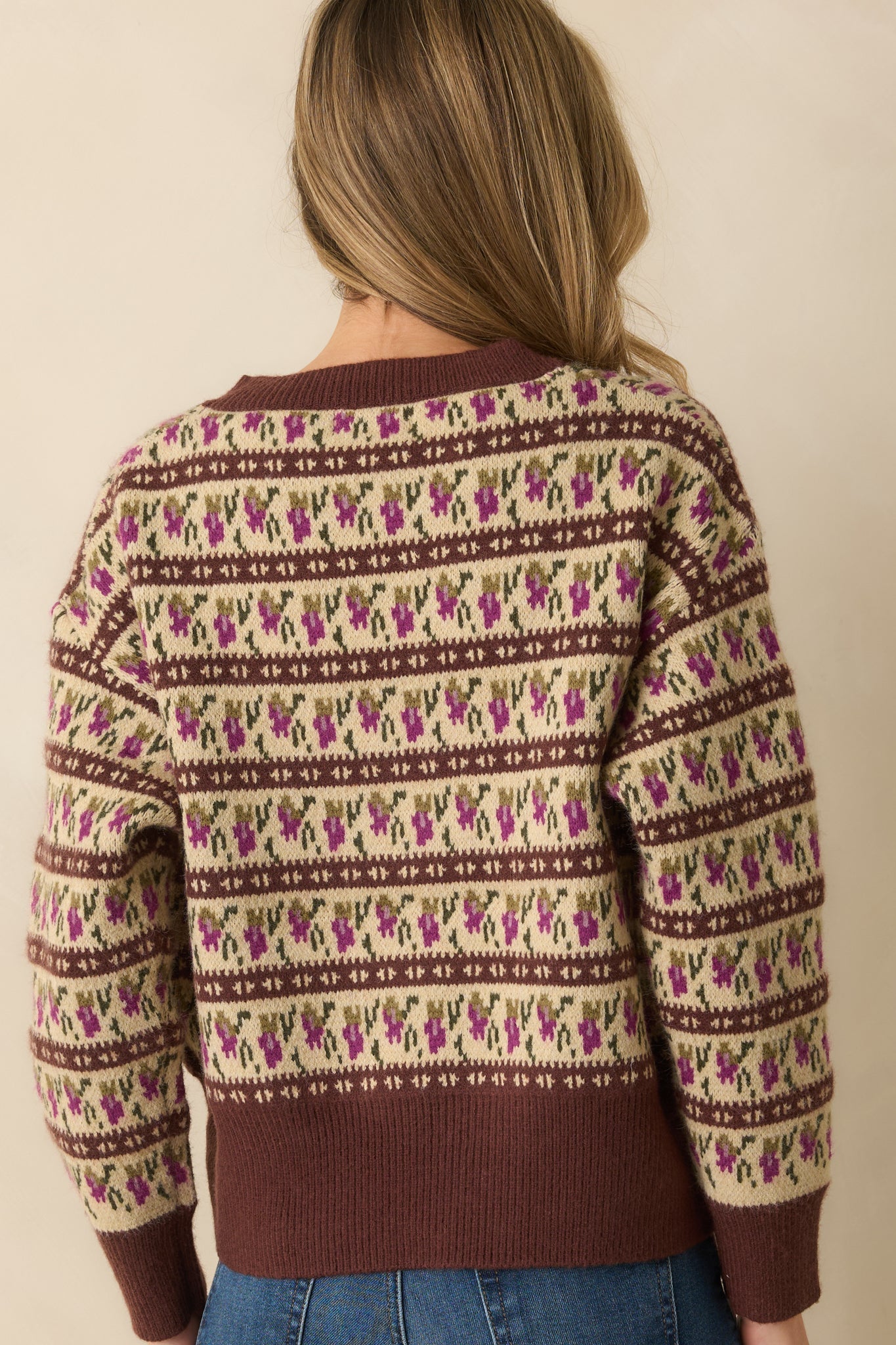 Guess What’s Next Brown Multi Fair Isle Knit Crewneck Sweater