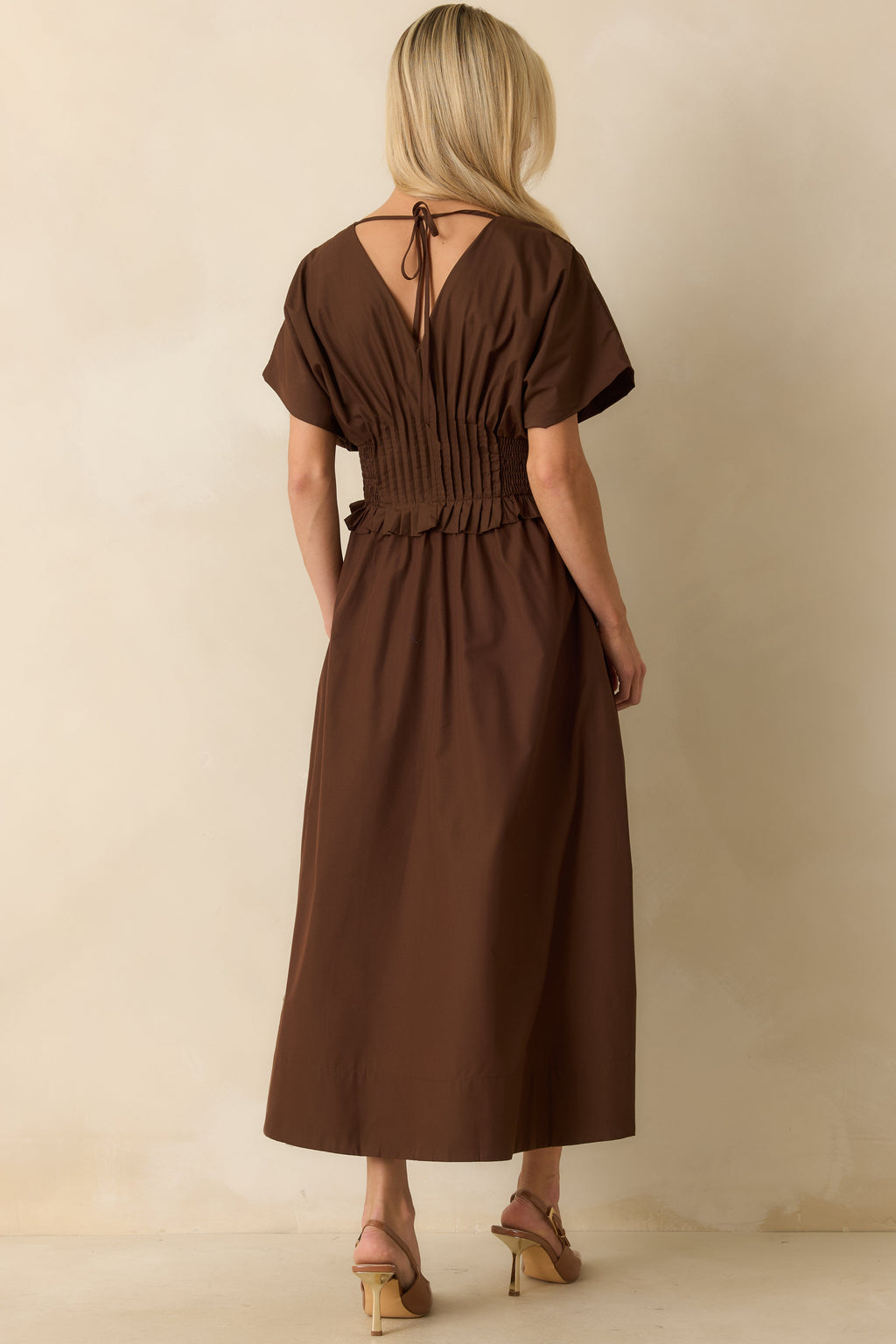 Let It Be Easy Brown Smocked Waist Zip Maxi Dress