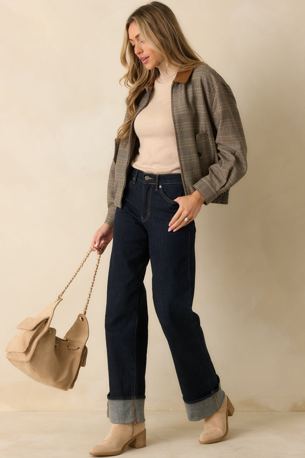 Riding Club Brown Multi Plaid Bomber Jacket