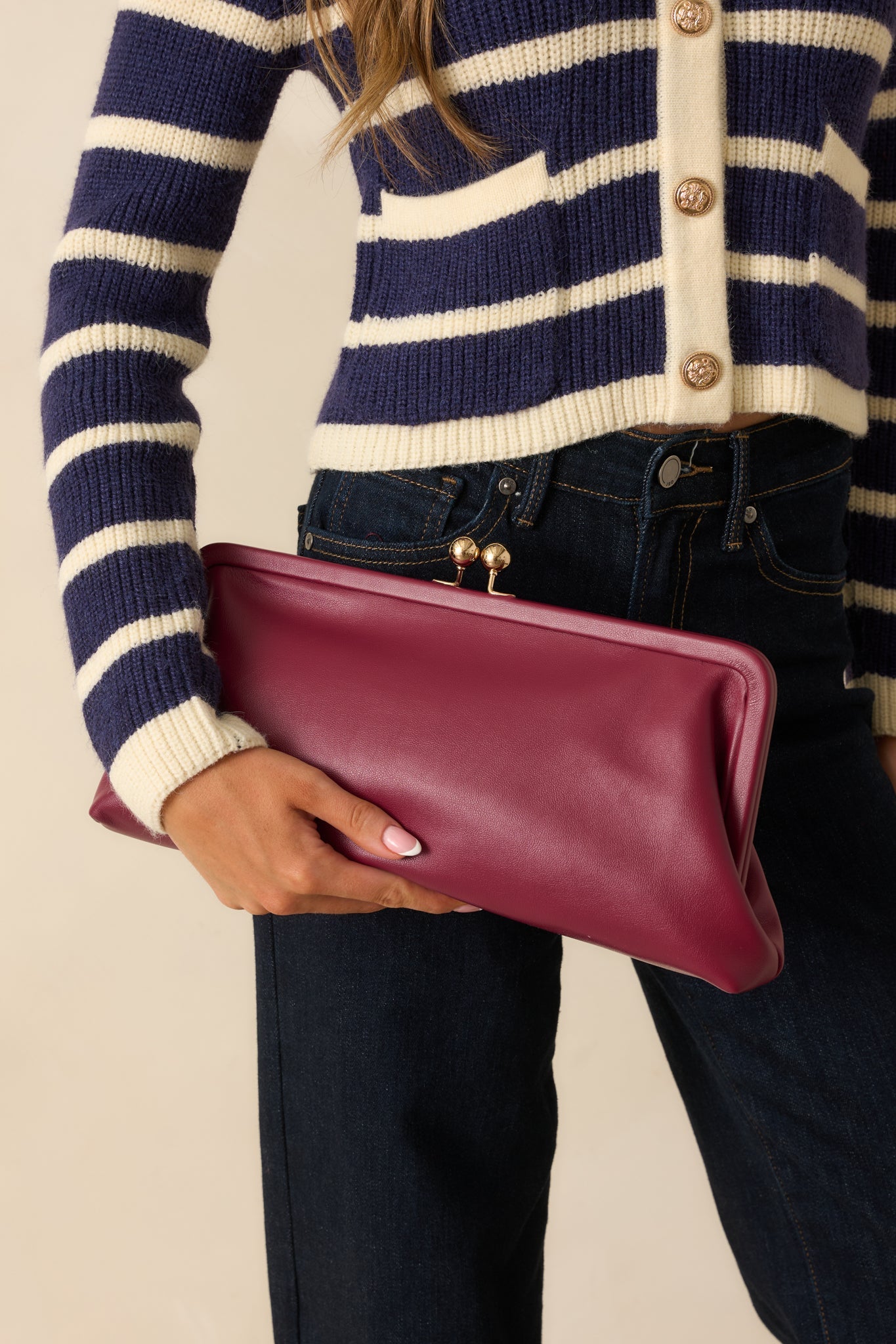 In Case You Missed It Burgundy Faux Leather Clutch Handbag