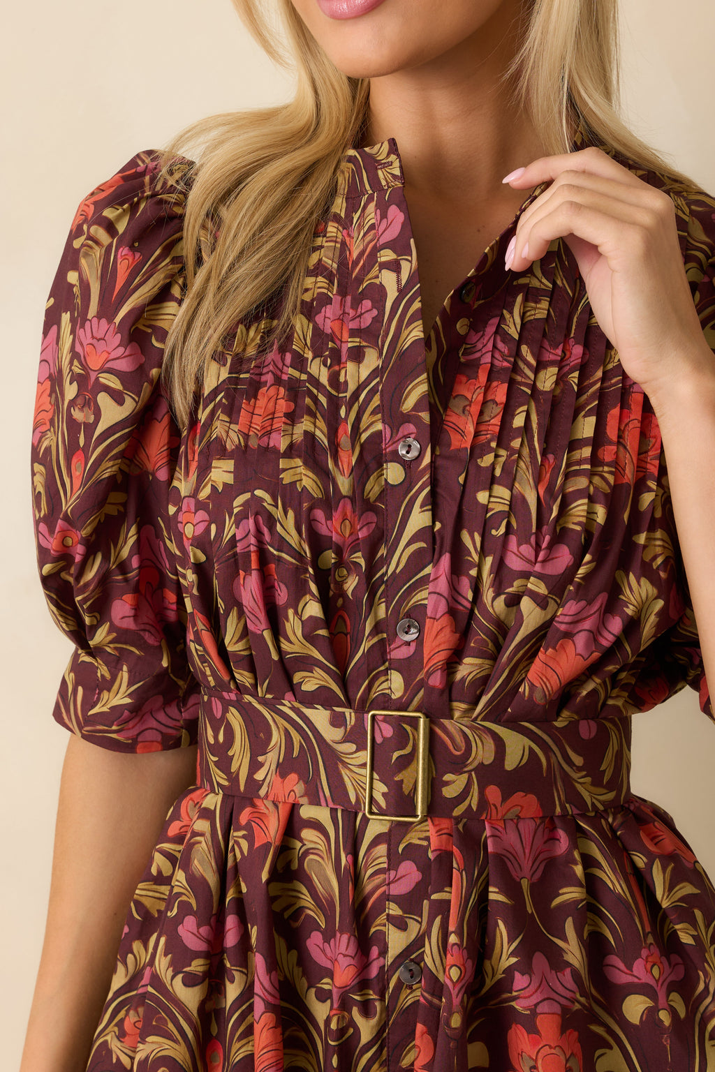 Flourish And Find Out Burgundy Multi Floral Print Cotton Mini Dress