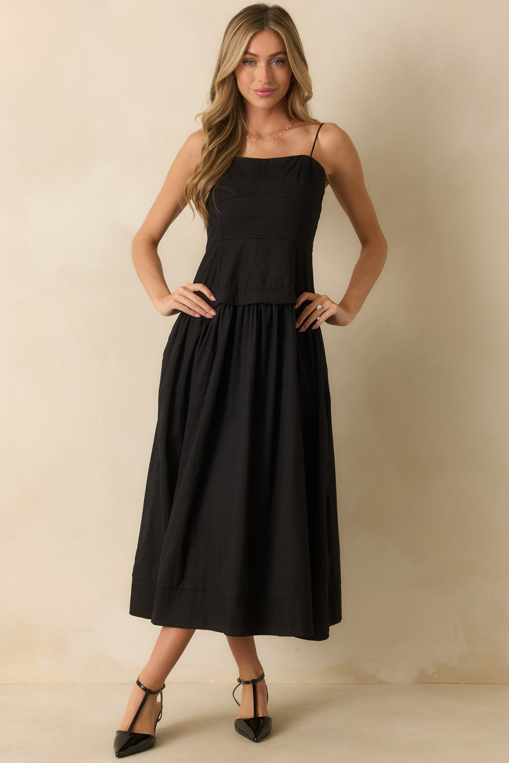 You Already Know Black Cotton Bustier Bodice Sleeveless Midi Dress