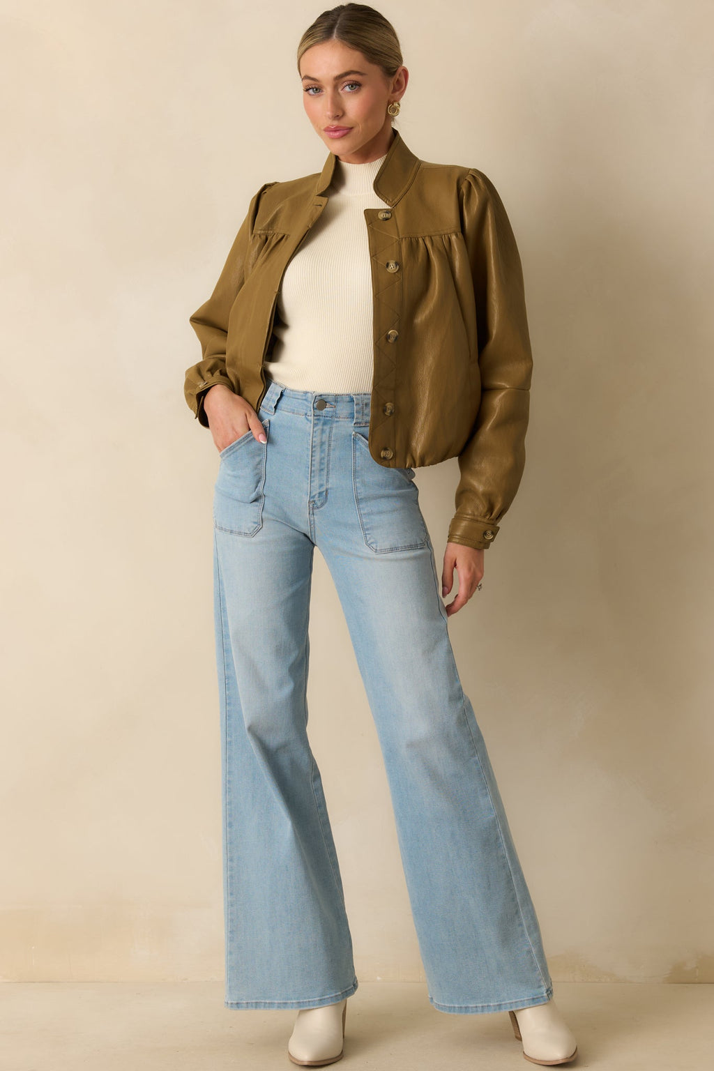 Set the Standard Olive Brown Faux Leather Jacket