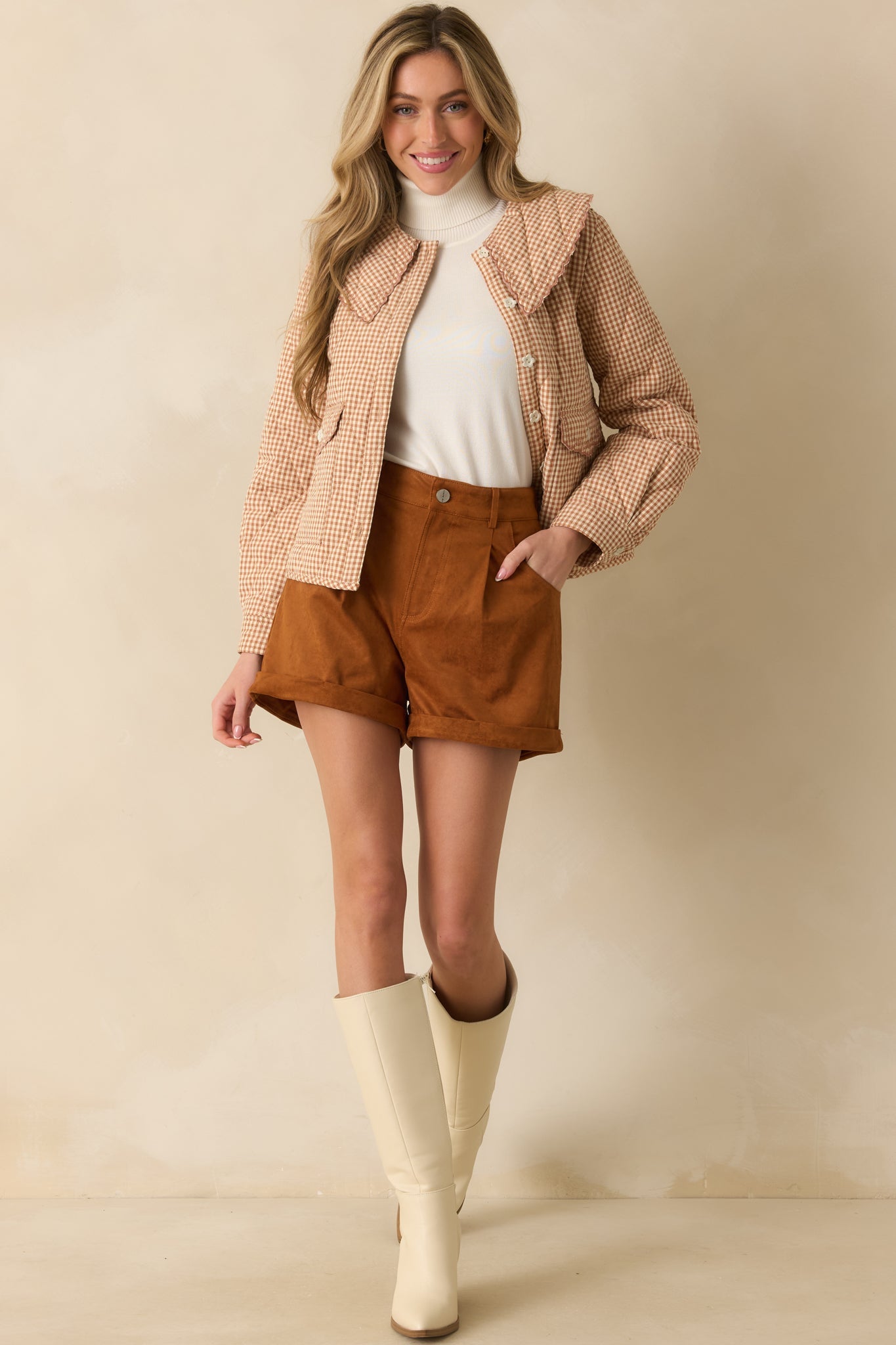 That’s What I Said Caramel Brown Faux Suede Cuffed Shorts