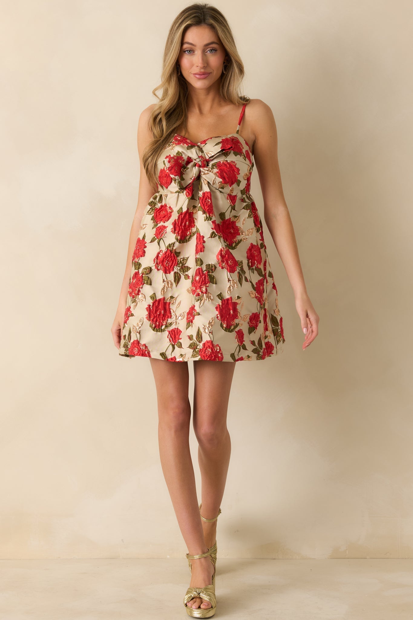 Say It with Roses Champagne Multi Floral Jacquard Mini Dress