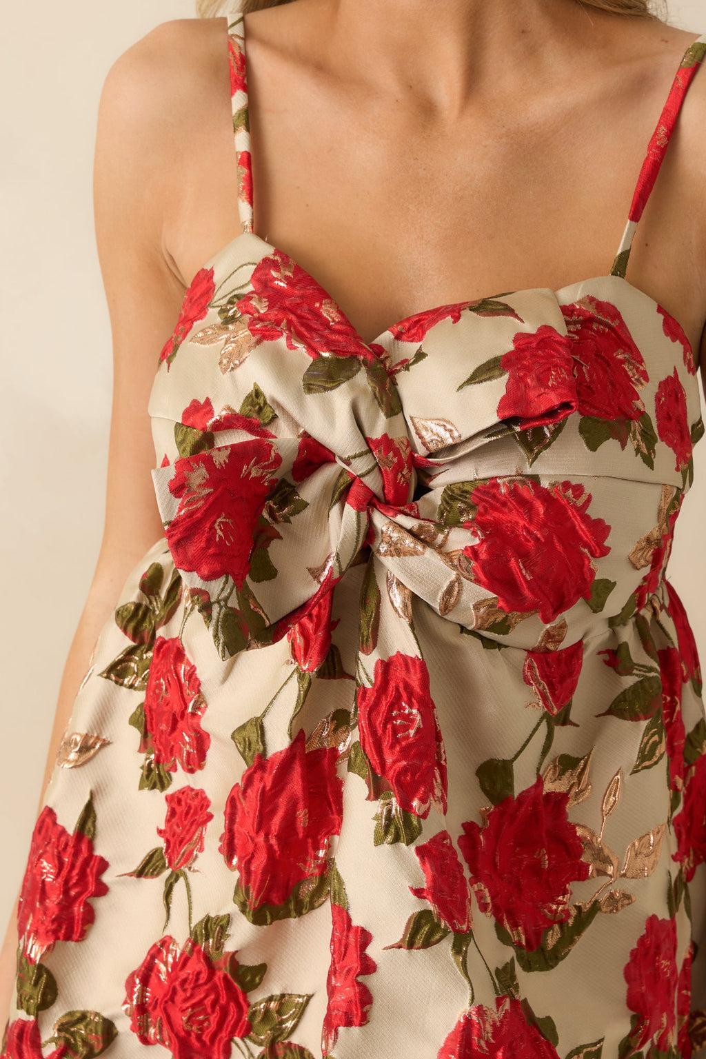 Say It with Roses Champagne Multi Floral Jacquard Mini Dress