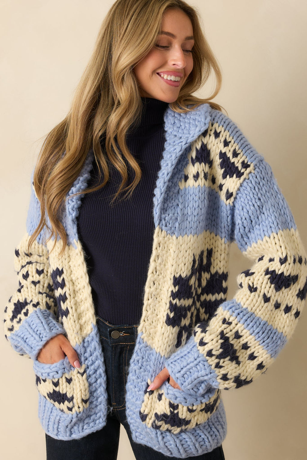 All Knit Together Blue Multi Chunky Knit Cardigan