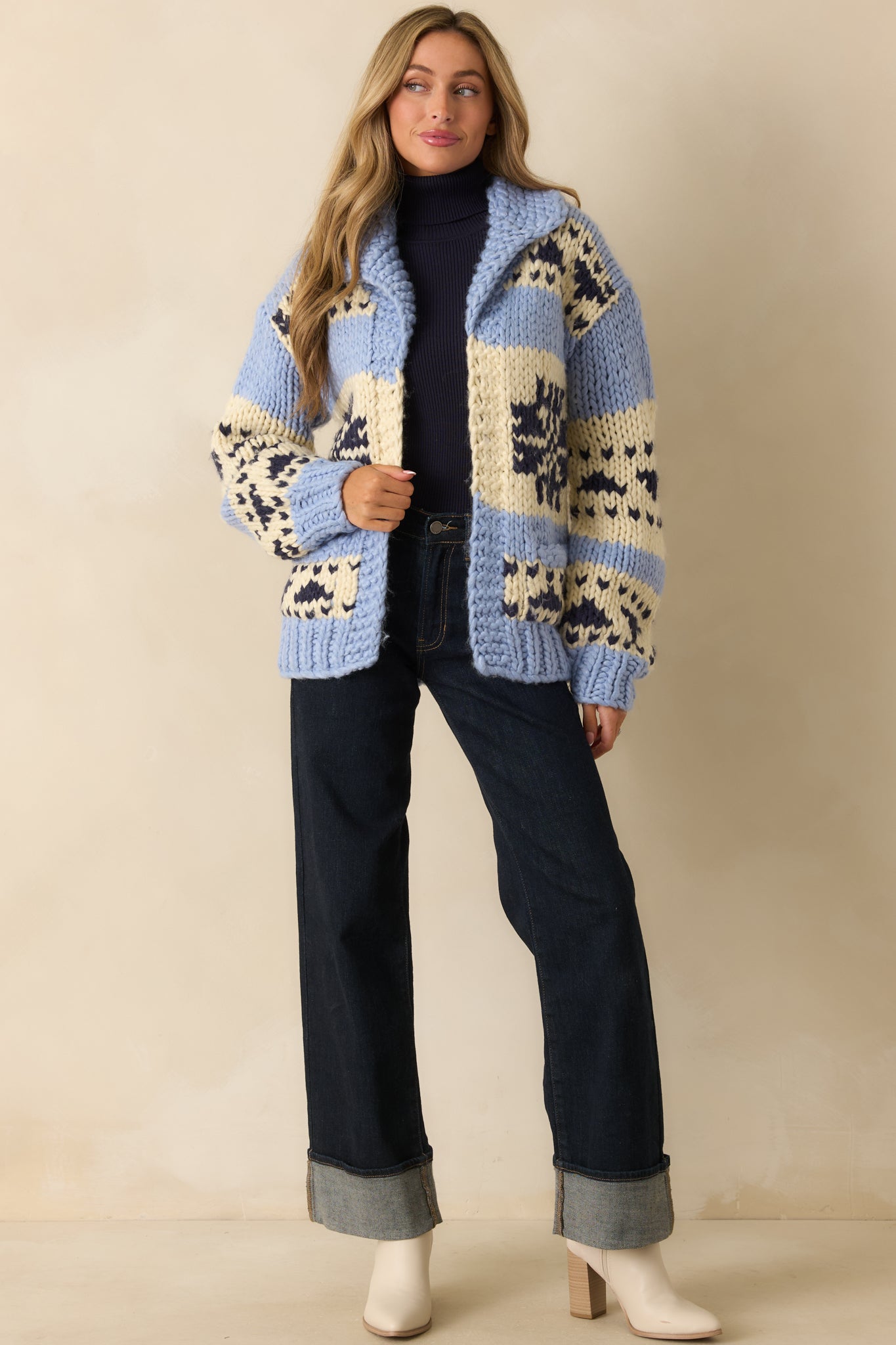 All Knit Together Blue Multi Chunky Knit Cardigan