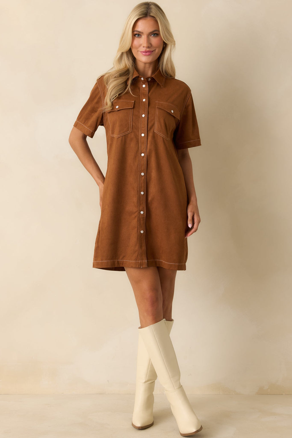 Many Possibilities Cinnamon Brown Button Up Mini Dress