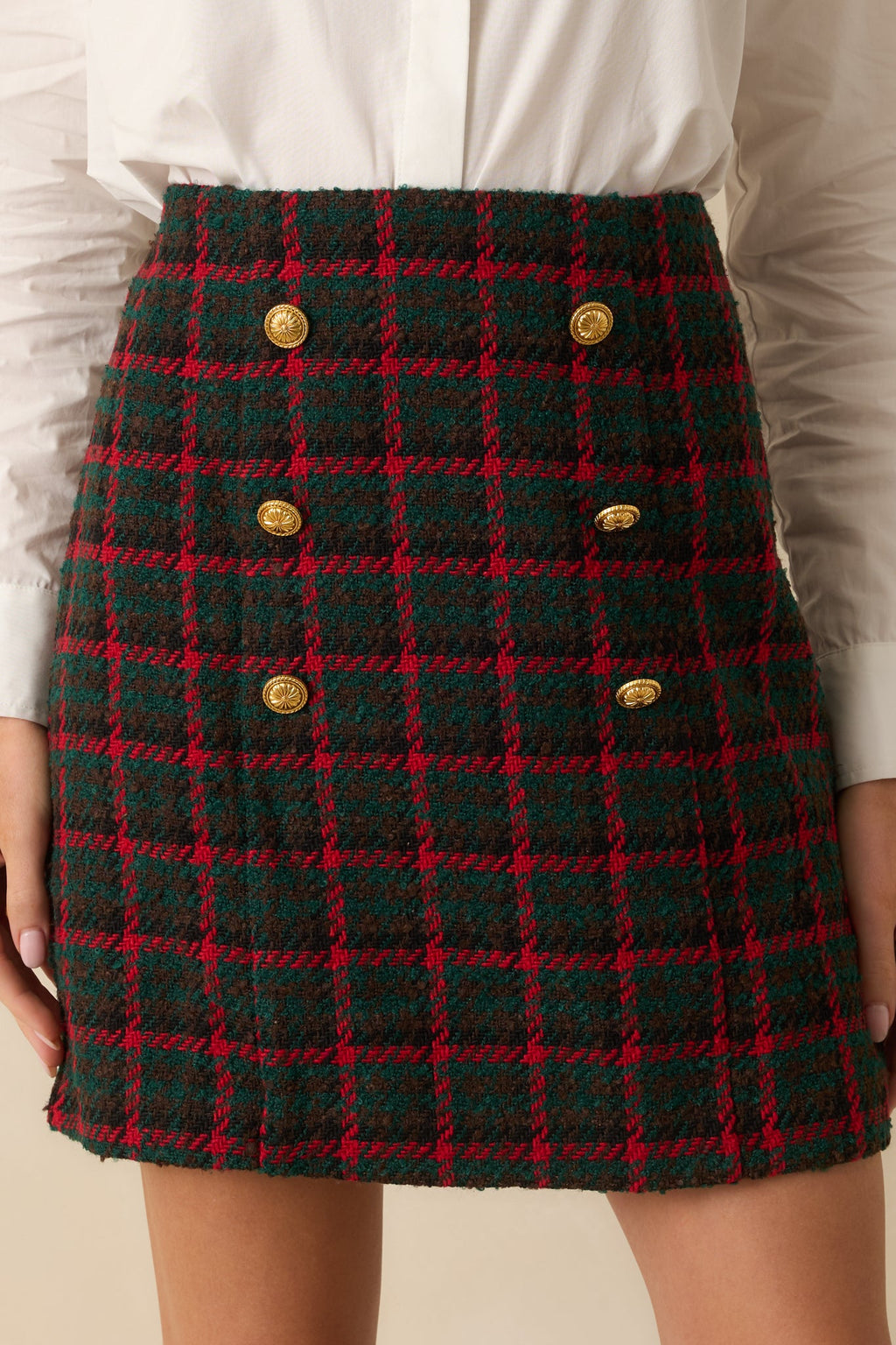 Prosperina Gardner Green Multi Plaid Tweed Mini Skirt