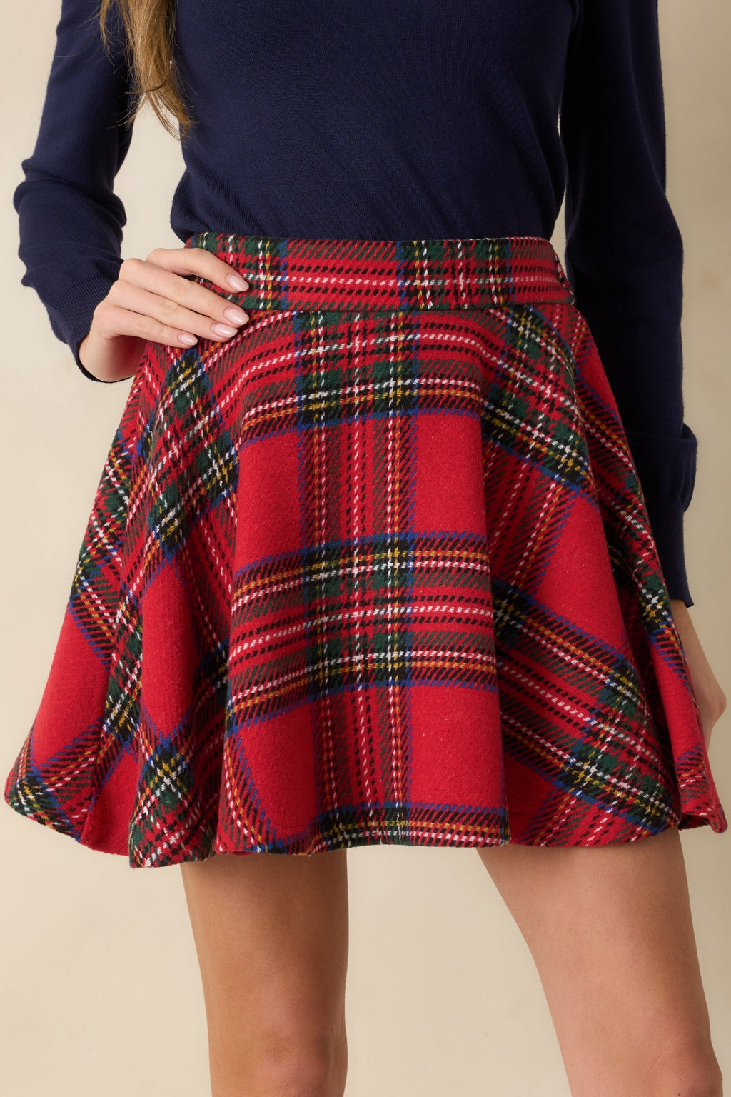 Make It Fun Red Multi Plaid Flared Mini Skirt