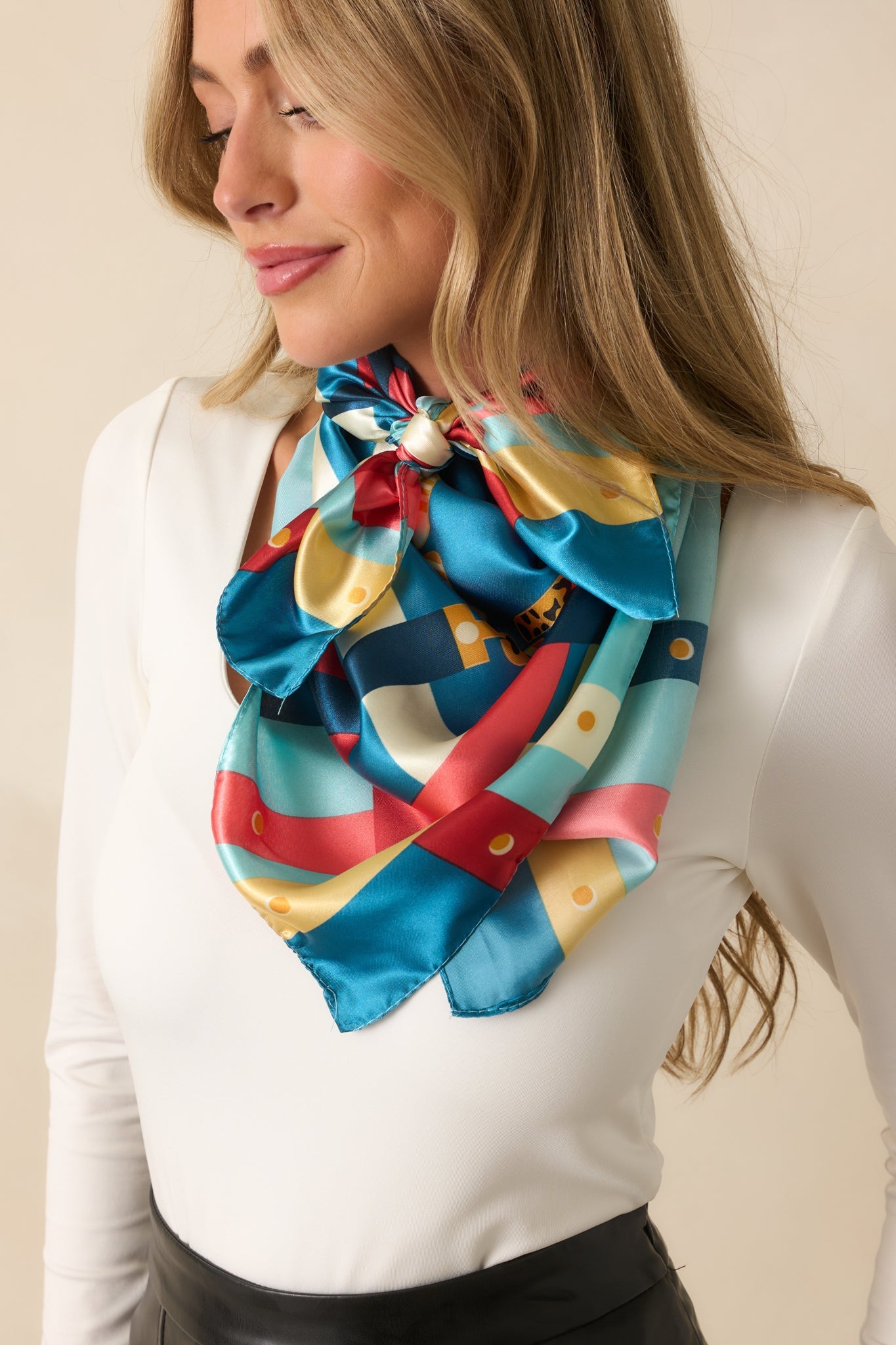 Rooftop Sunsets Blue Multi Print Satin Scarf