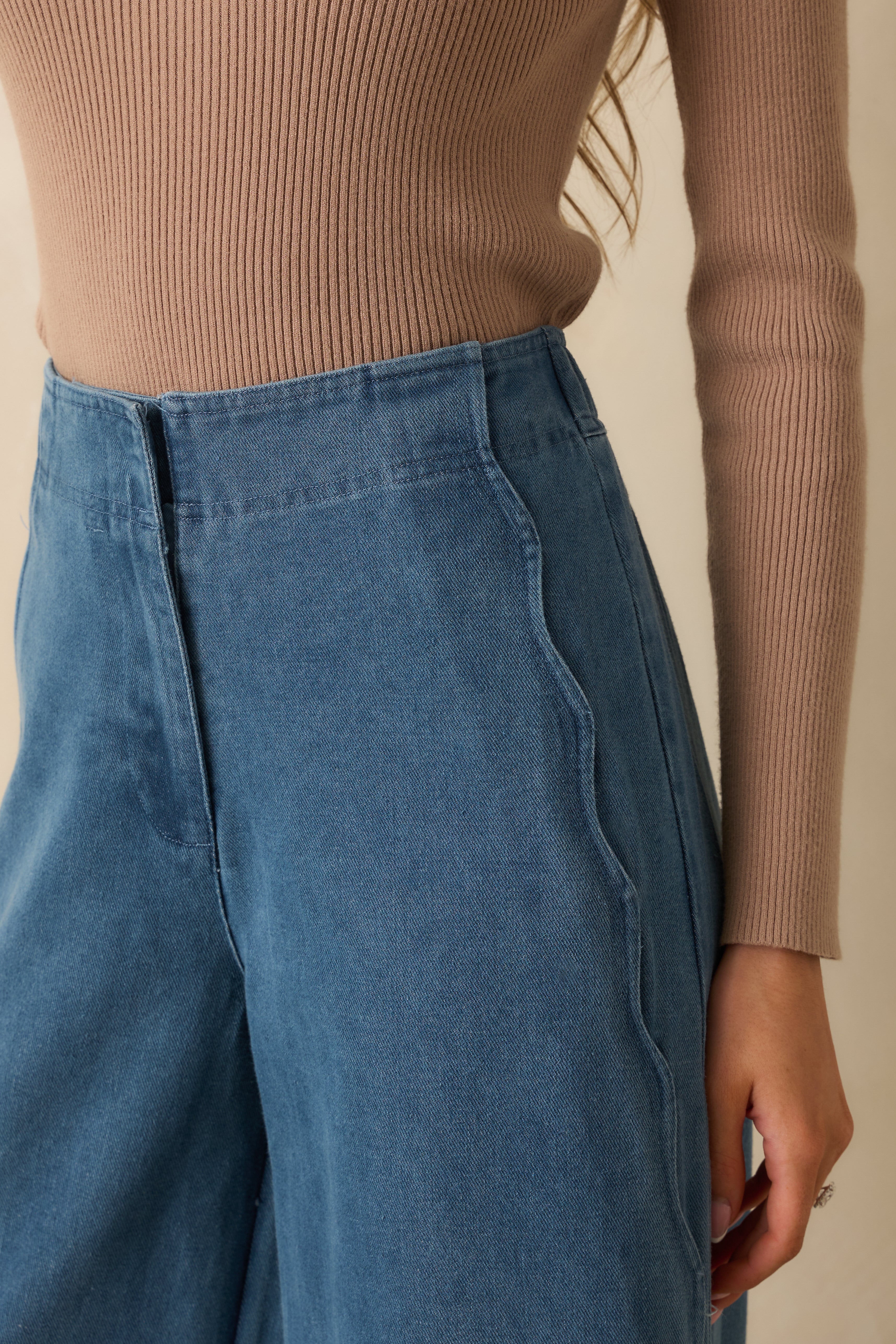 Curve Appeal Medium Wash Scalloped Edge Wide Leg Jeans