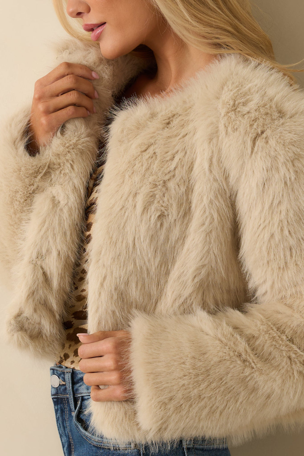 The Luxe Life Cream Faux Fur Cropped Jacket