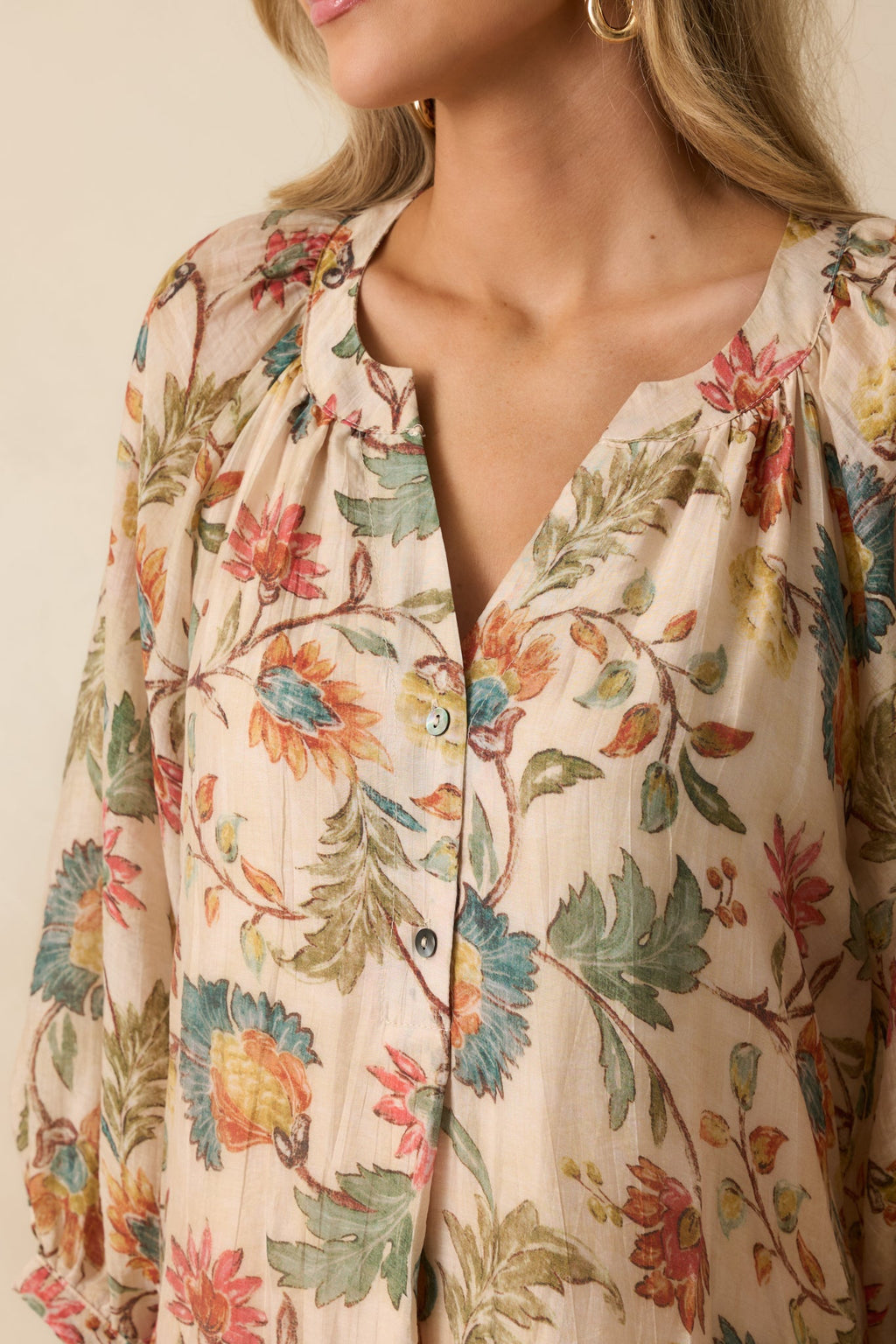 Among the Wildflowers Beige Multi Floral Print Long Sleeve Maxi Dress