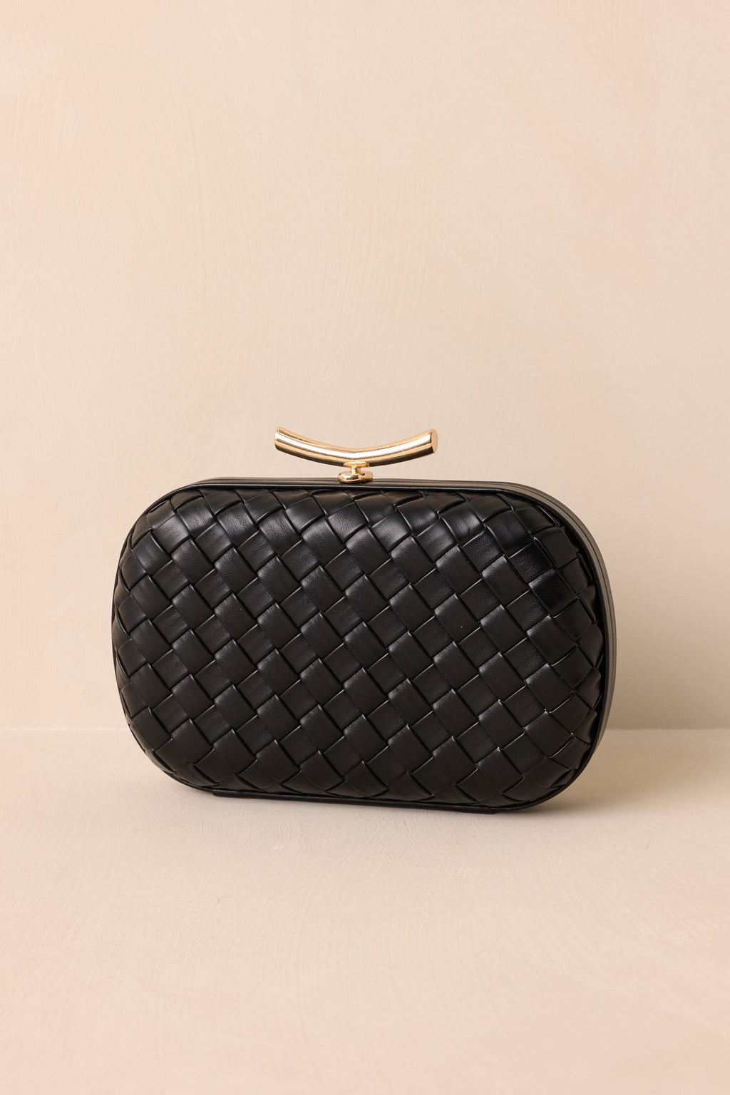 For Certain Black Woven Faux Leather Clutch Handbag