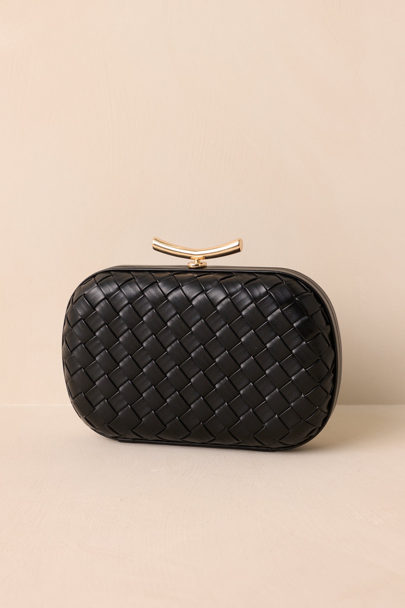 For Certain Black Woven Faux Leather Clutch Handbag