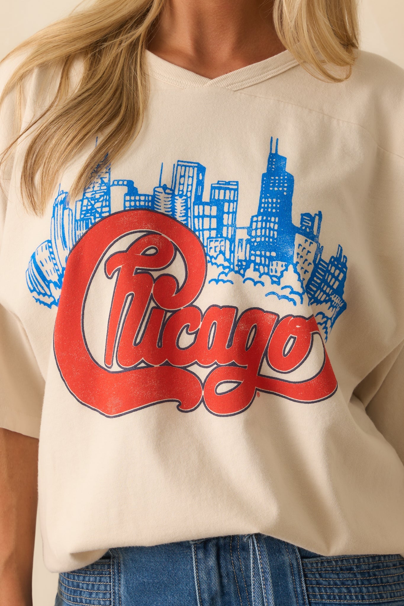 Chicago Skyline Ivory Cotton Oversized Jersey Tee