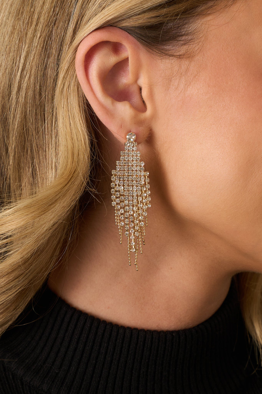 Seems Right Gold Cascading Rhinestone Drop Earrings