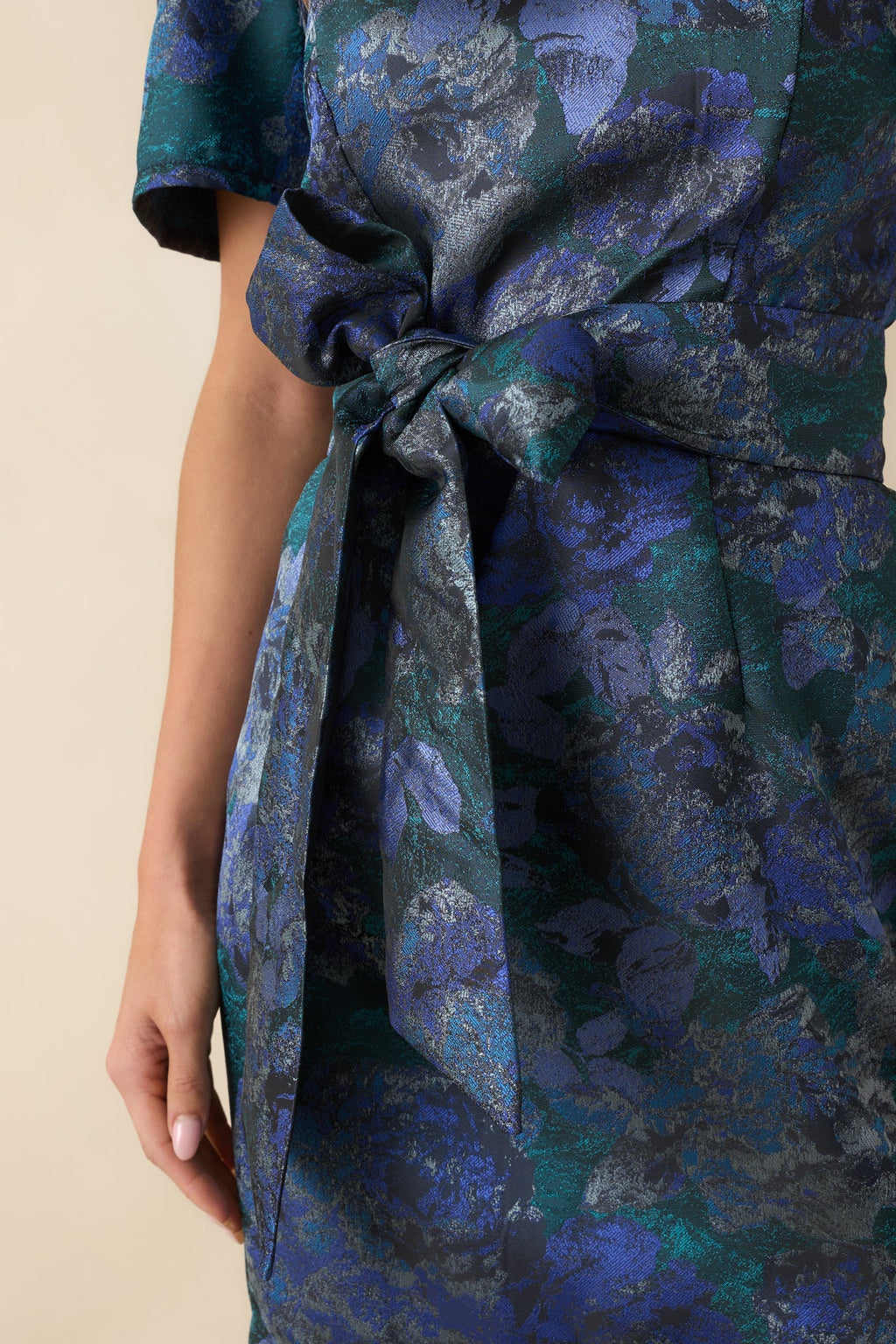 That’s The Idea Blue Multi Floral Jacquard Belted Mini Dress