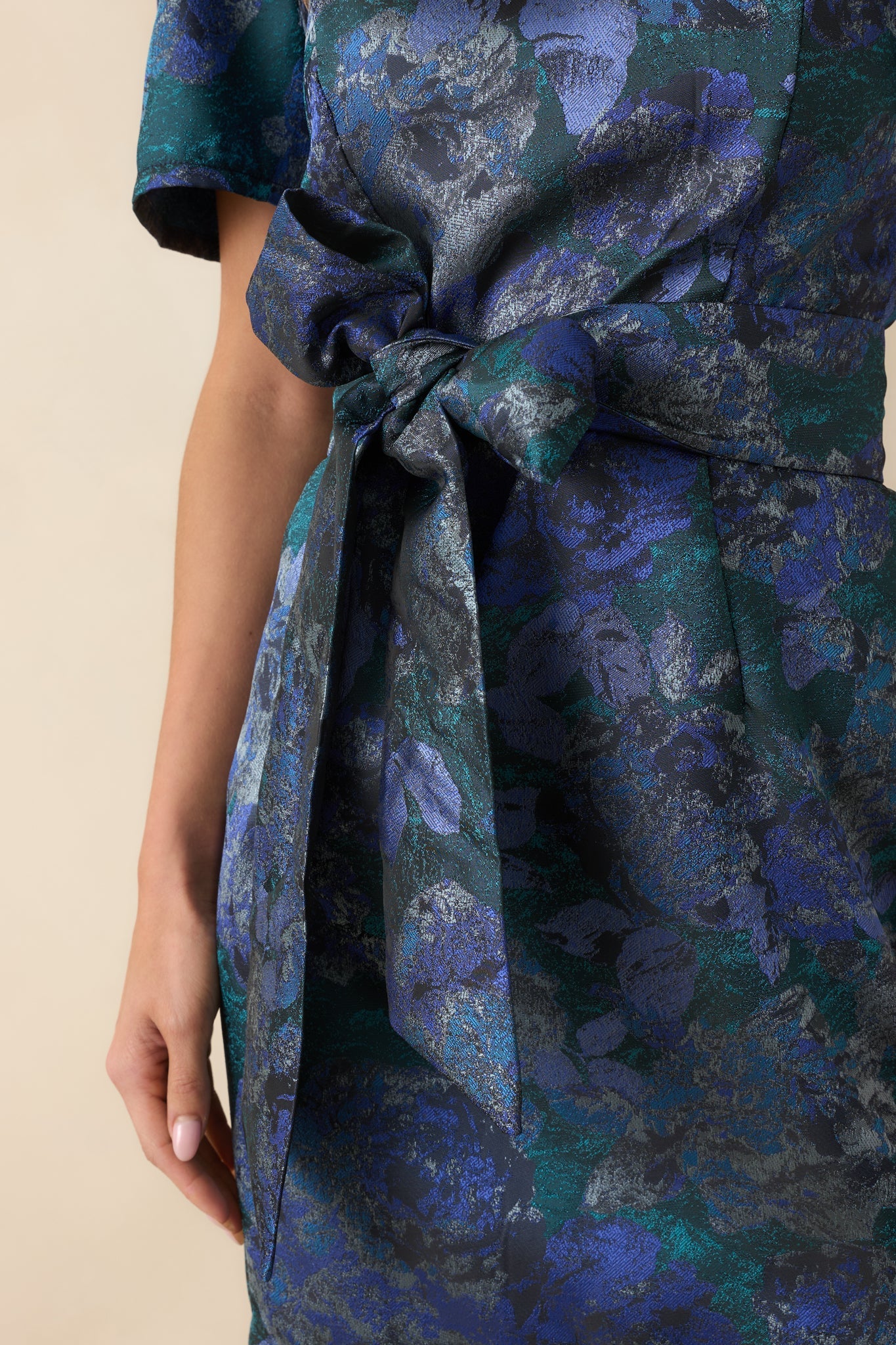 That’s The Idea Blue Multi Floral Jacquard Belted Mini Dress