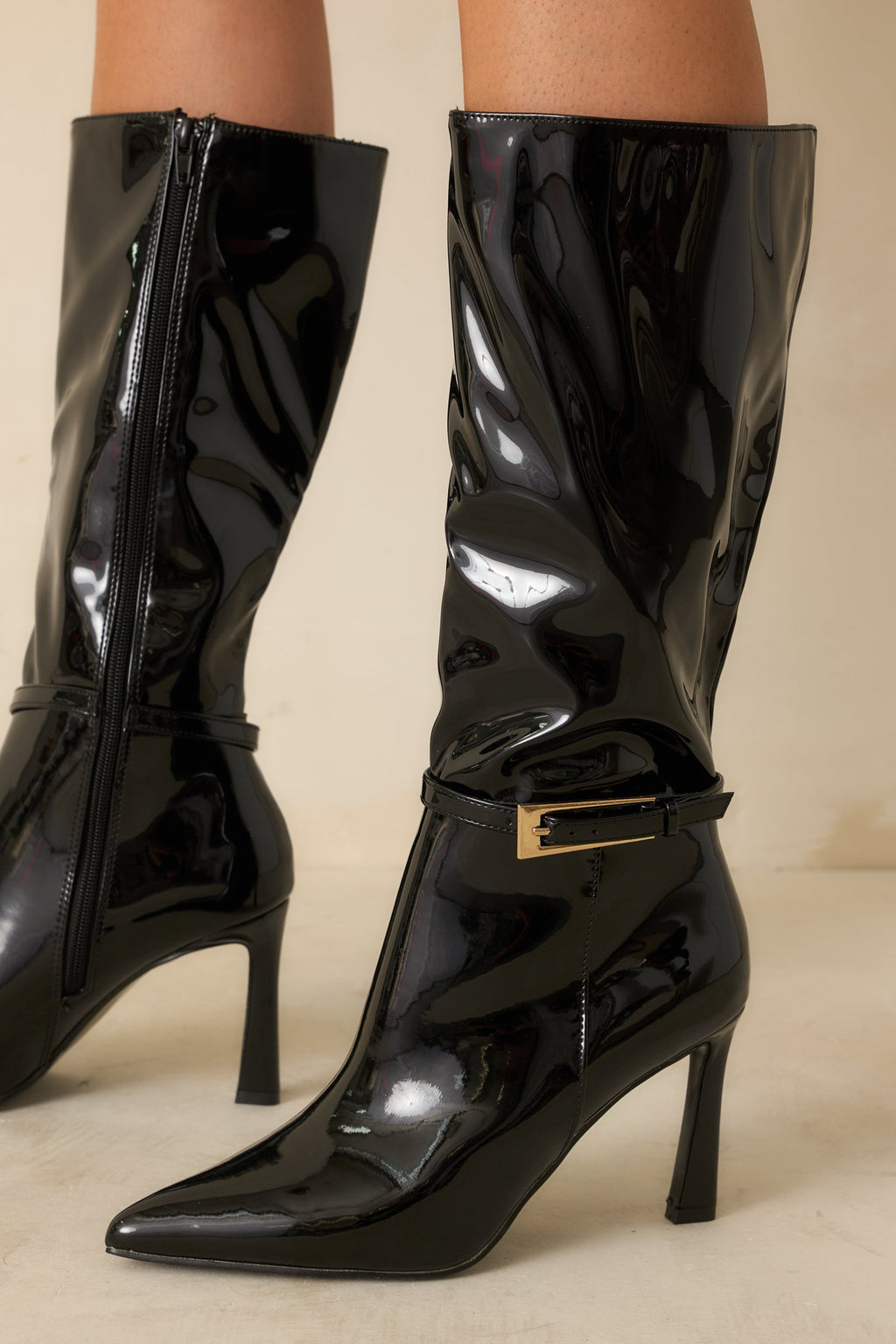 Stay In Touch Black Patent Faux Leather Boots