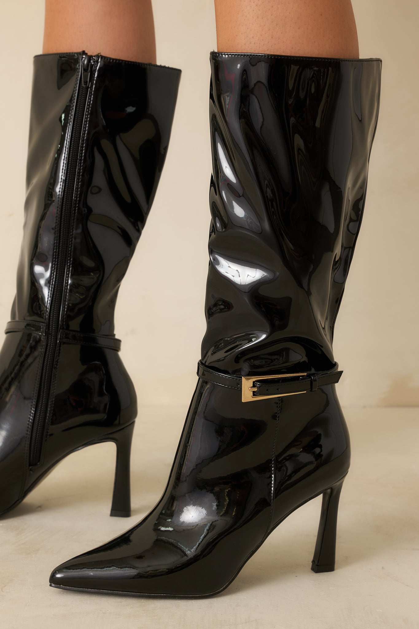 Stay In Touch Black Patent Faux Leather Boots