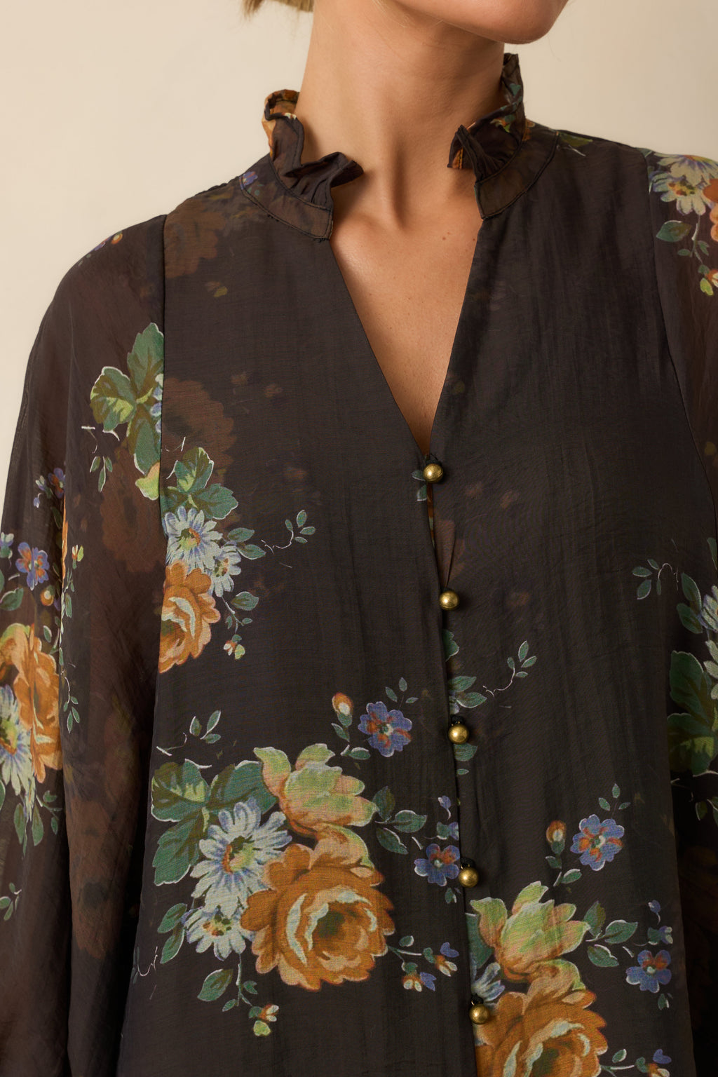 Sweet as Petals Brown Multi Floral Print Button Up Blouse