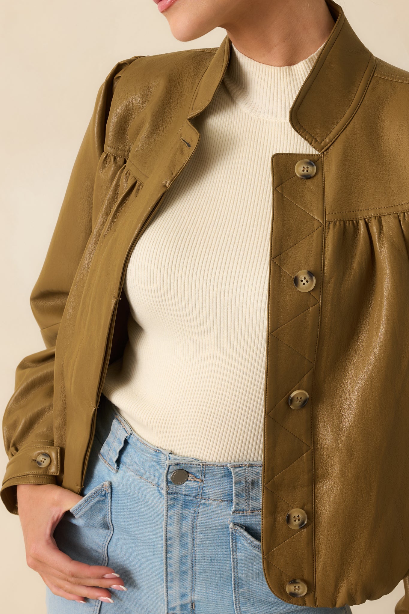 Set the Standard Olive Brown Faux Leather Jacket