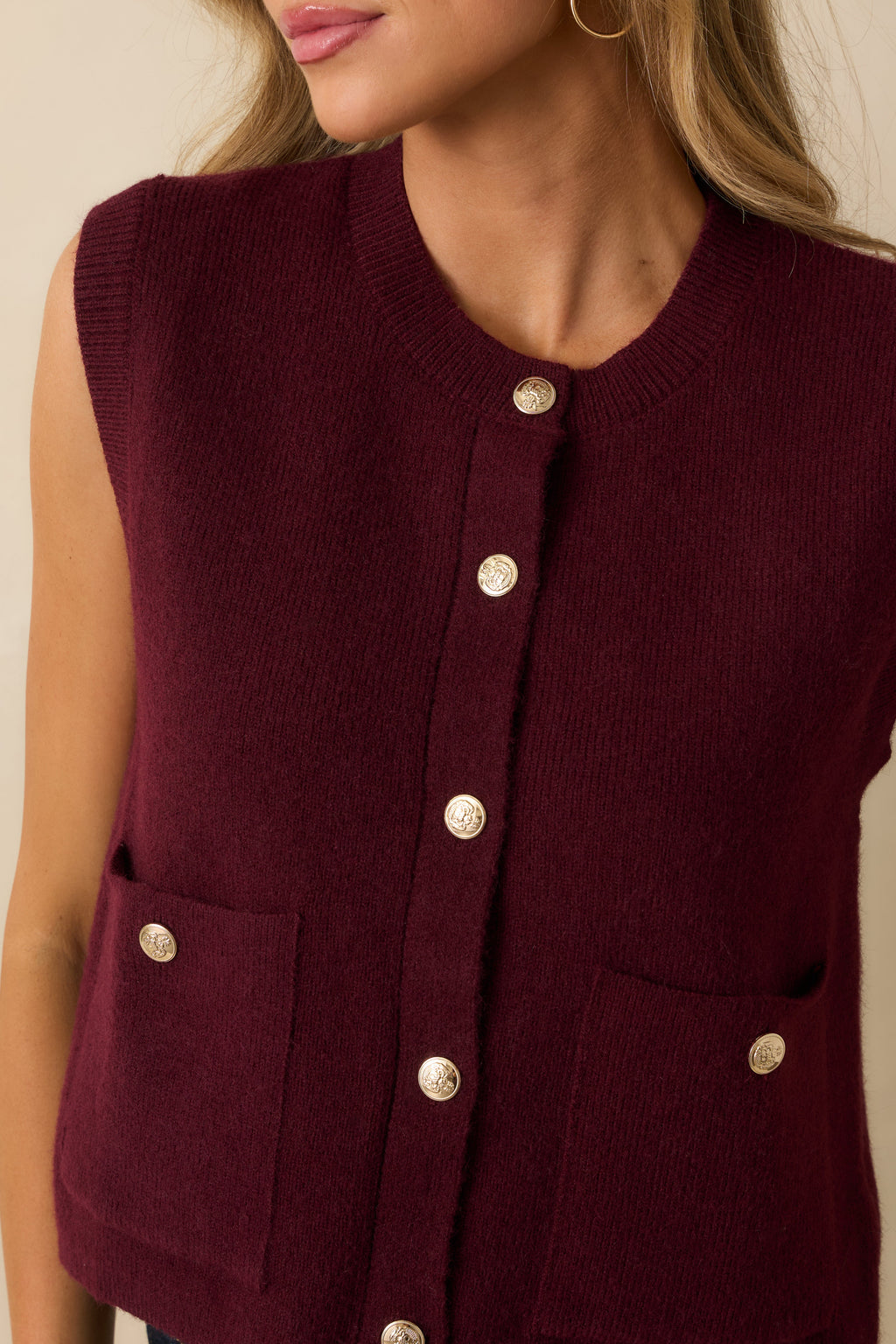 Keep Me Near Wine Red Button Front Sweater Vest