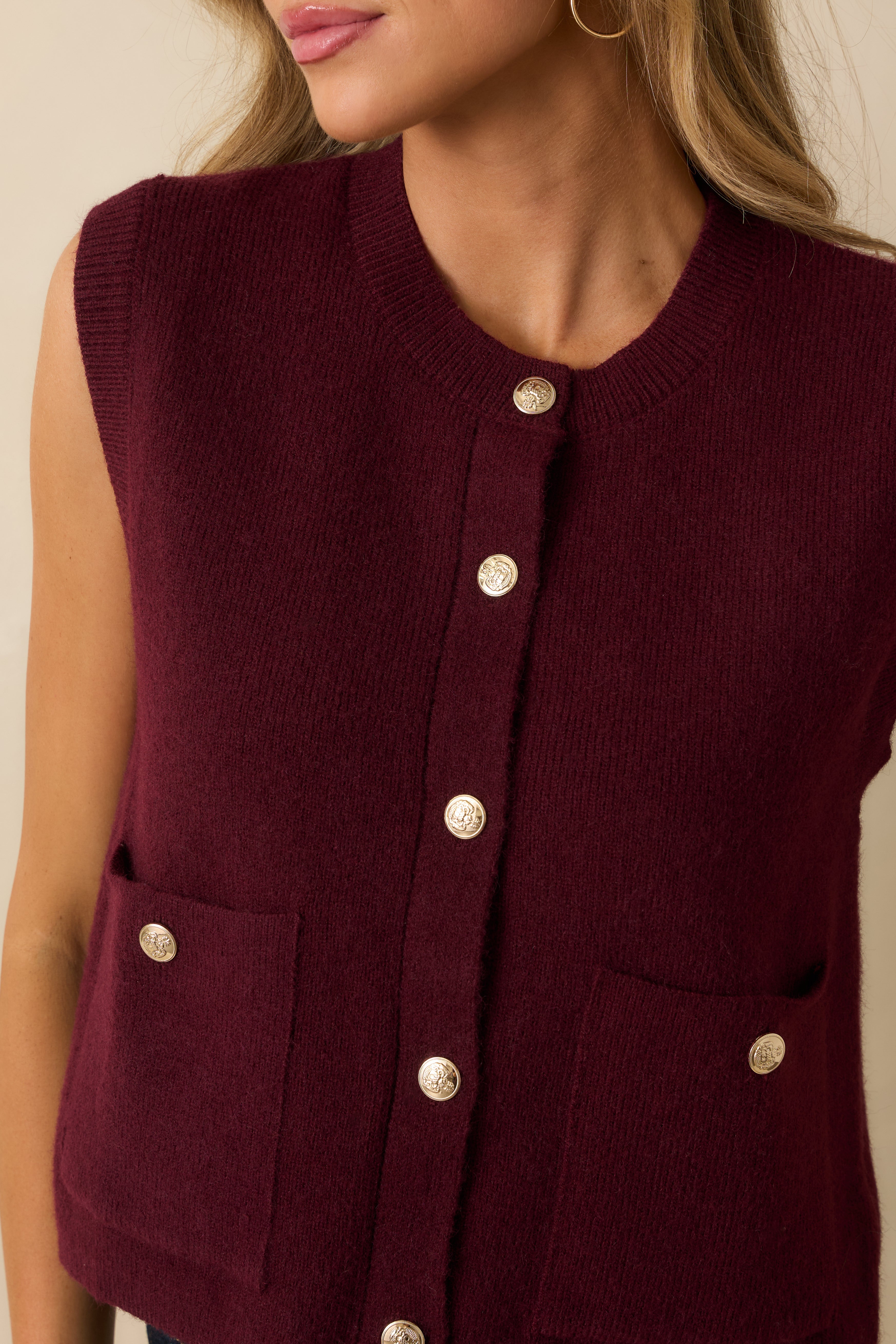 Keep Me Near Wine Red Button Front Sweater Vest