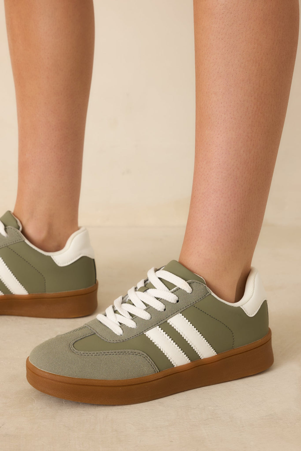 Chasing Chill Light Green Faux Leather and Suede Lace-Up Sneakers